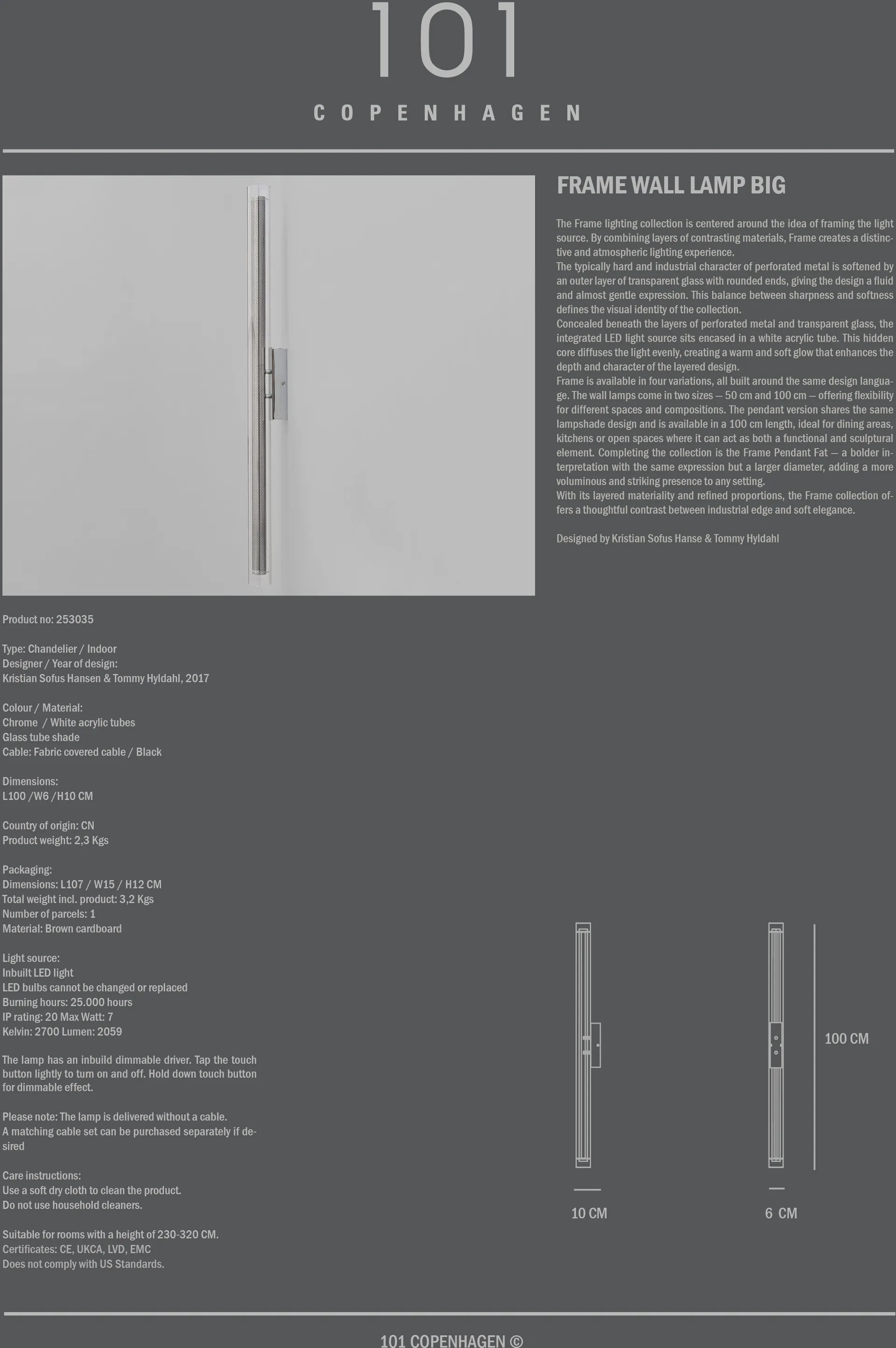 Aplique de pared Frame big, Cromado 101 Copenhagen