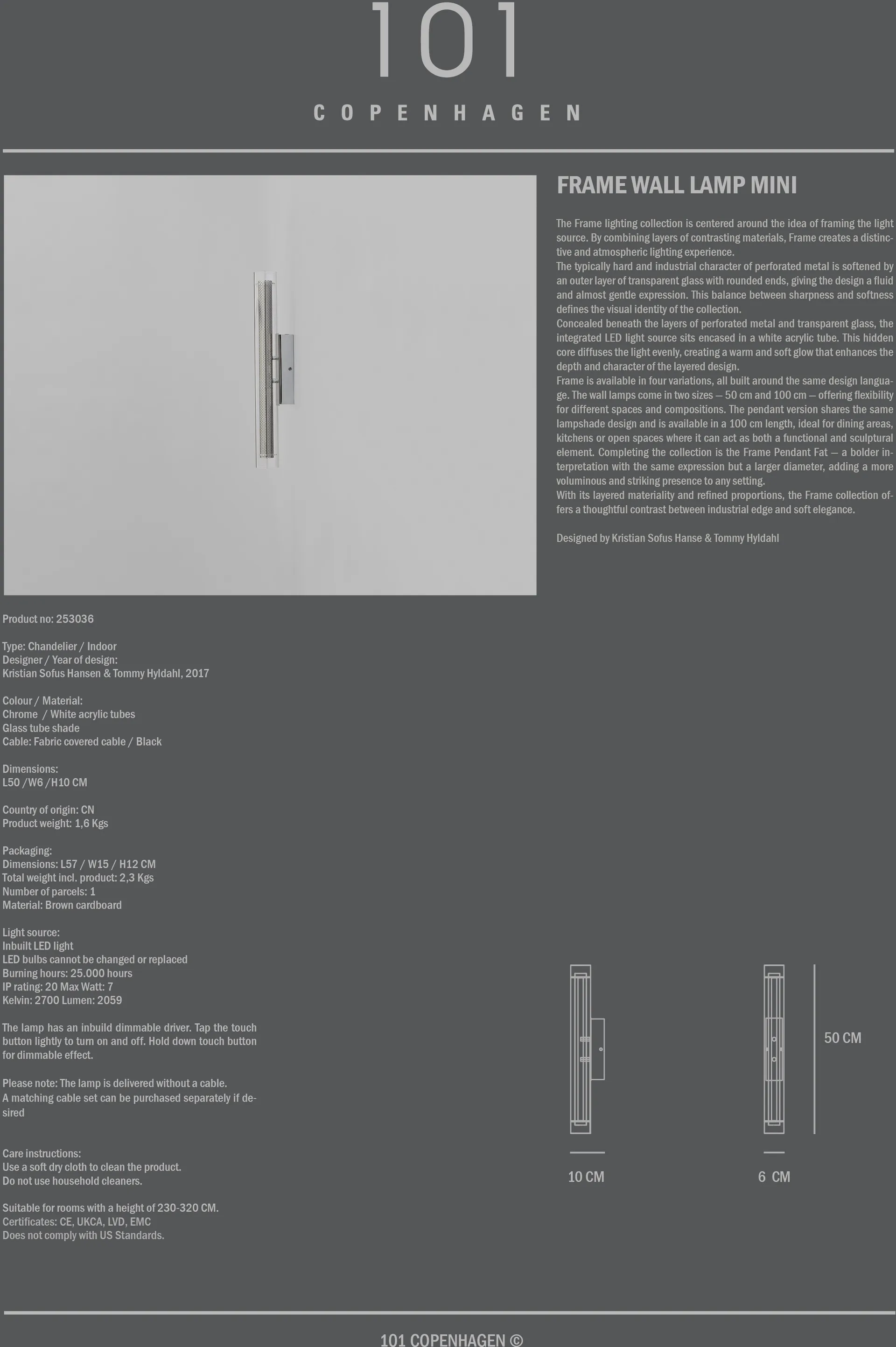 Aplique de pared Frame mini, Cromado 101 Copenhagen