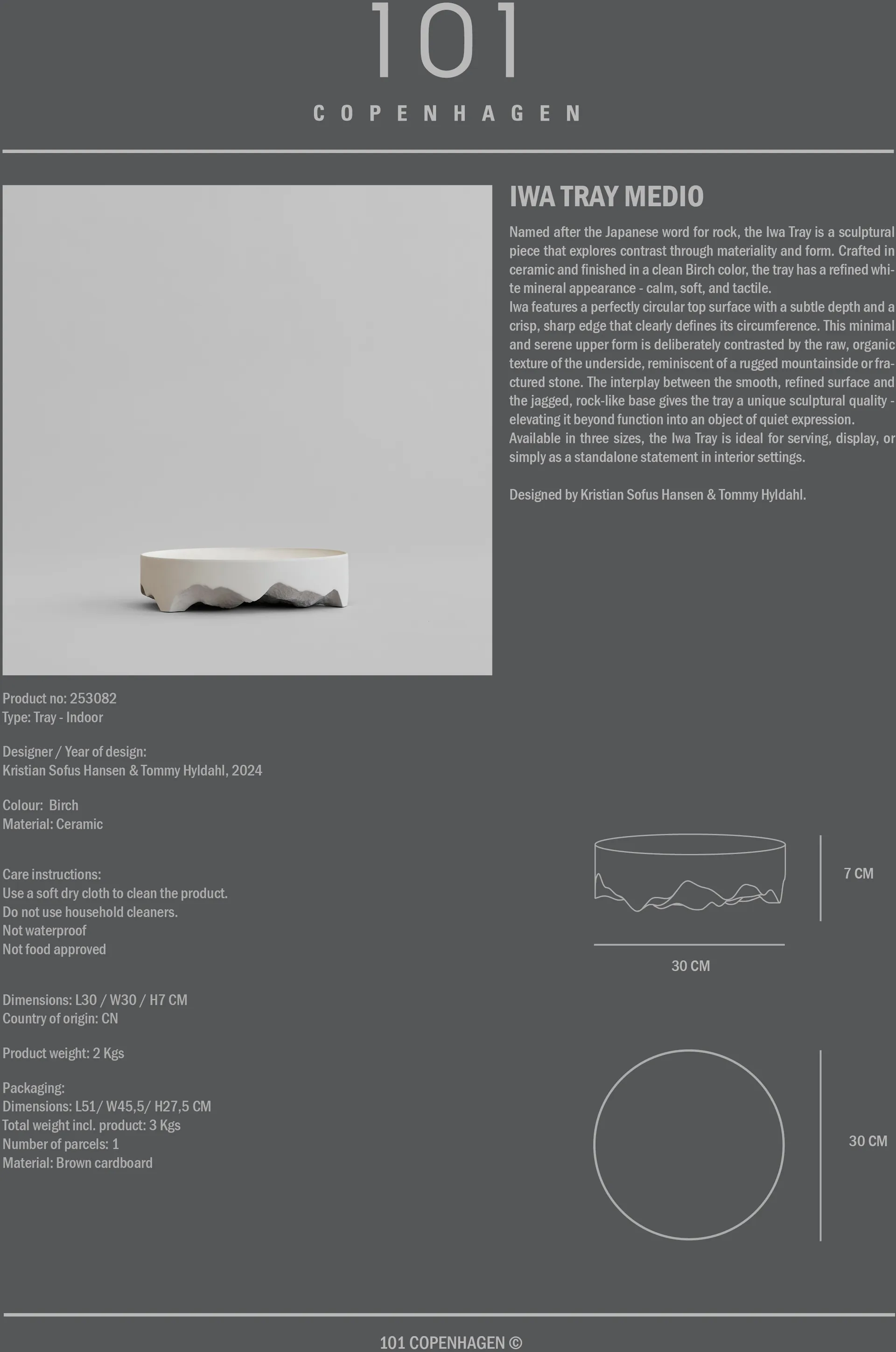 Bandeja decorativa Iwa, Abedul, Ø30 101 Copenhagen