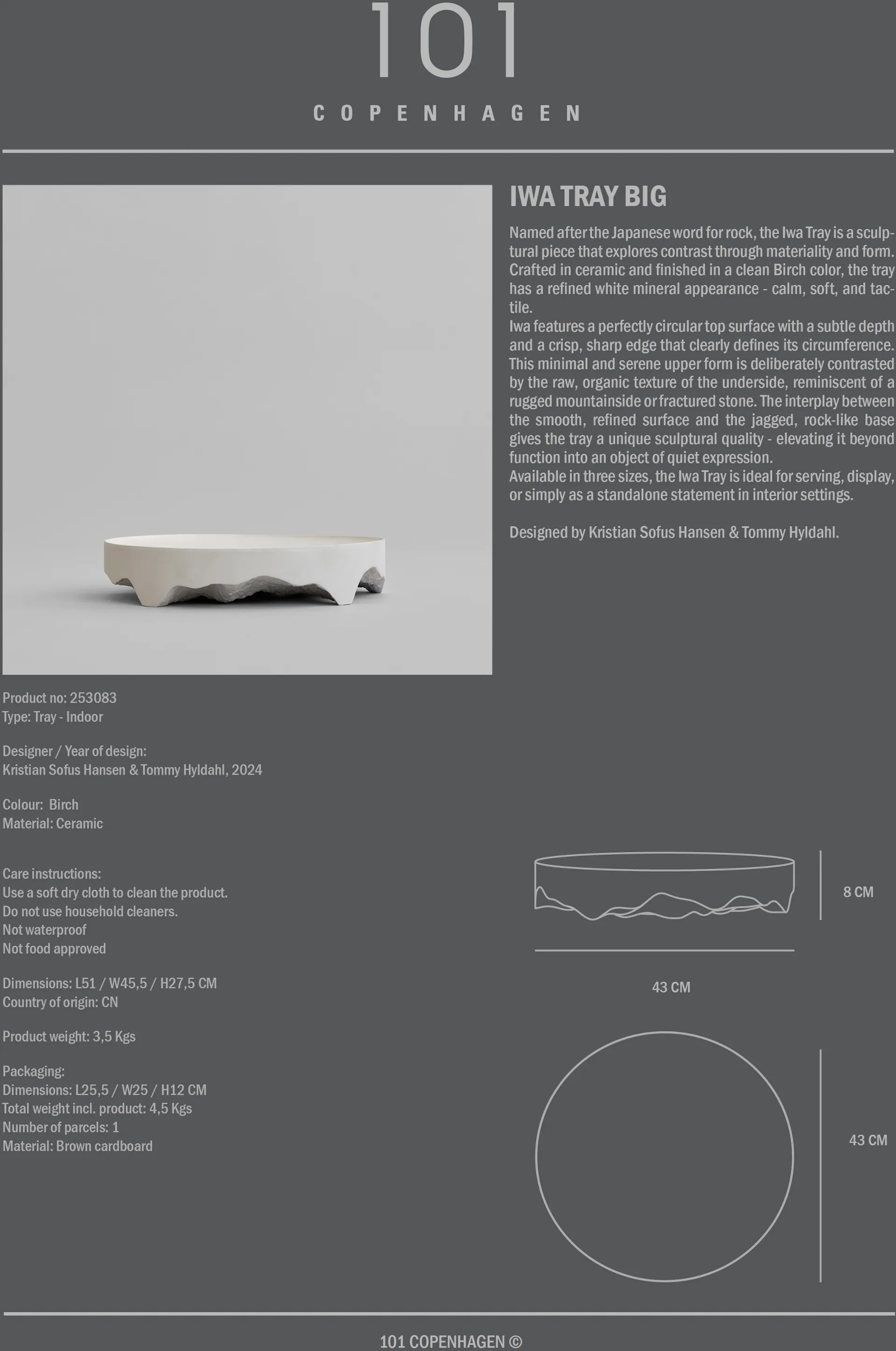 Bandeja decorativa Iwa, Abedul, Ø43 101 Copenhagen