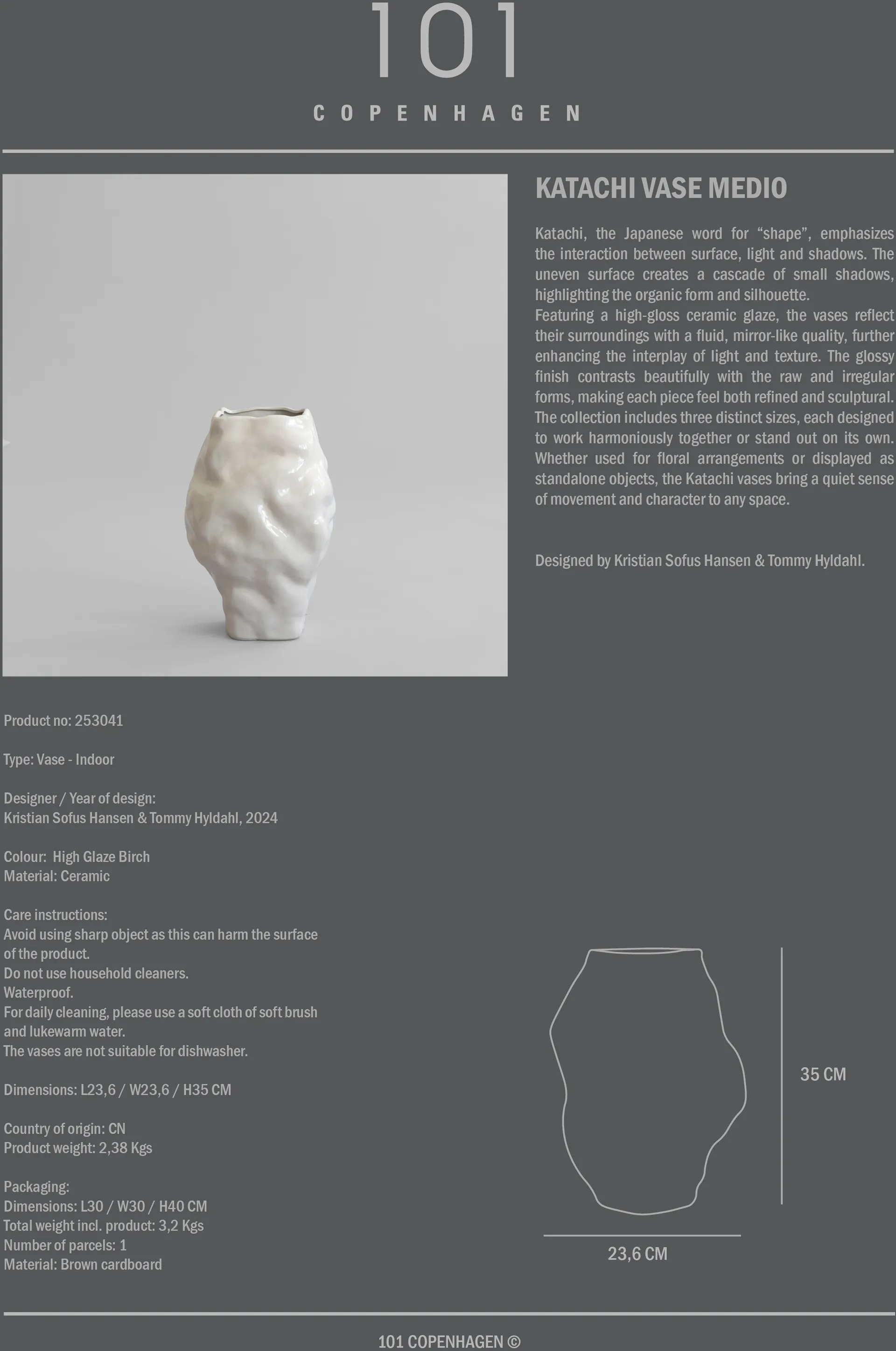 Jarrón Katachi medio, High glaze birch 101 Copenhagen