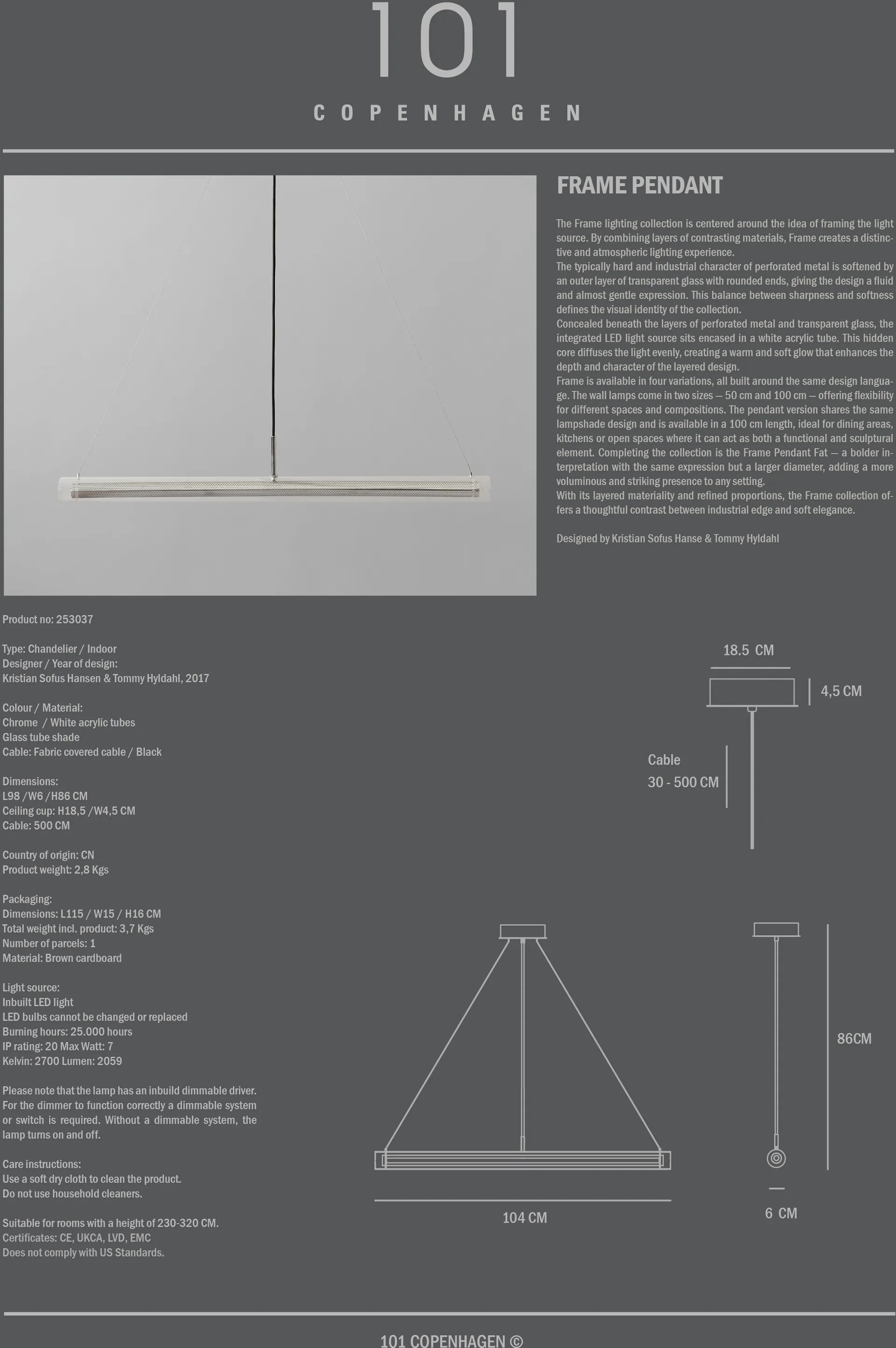 Lámpara colgante Frame , Cromado 101 Copenhagen