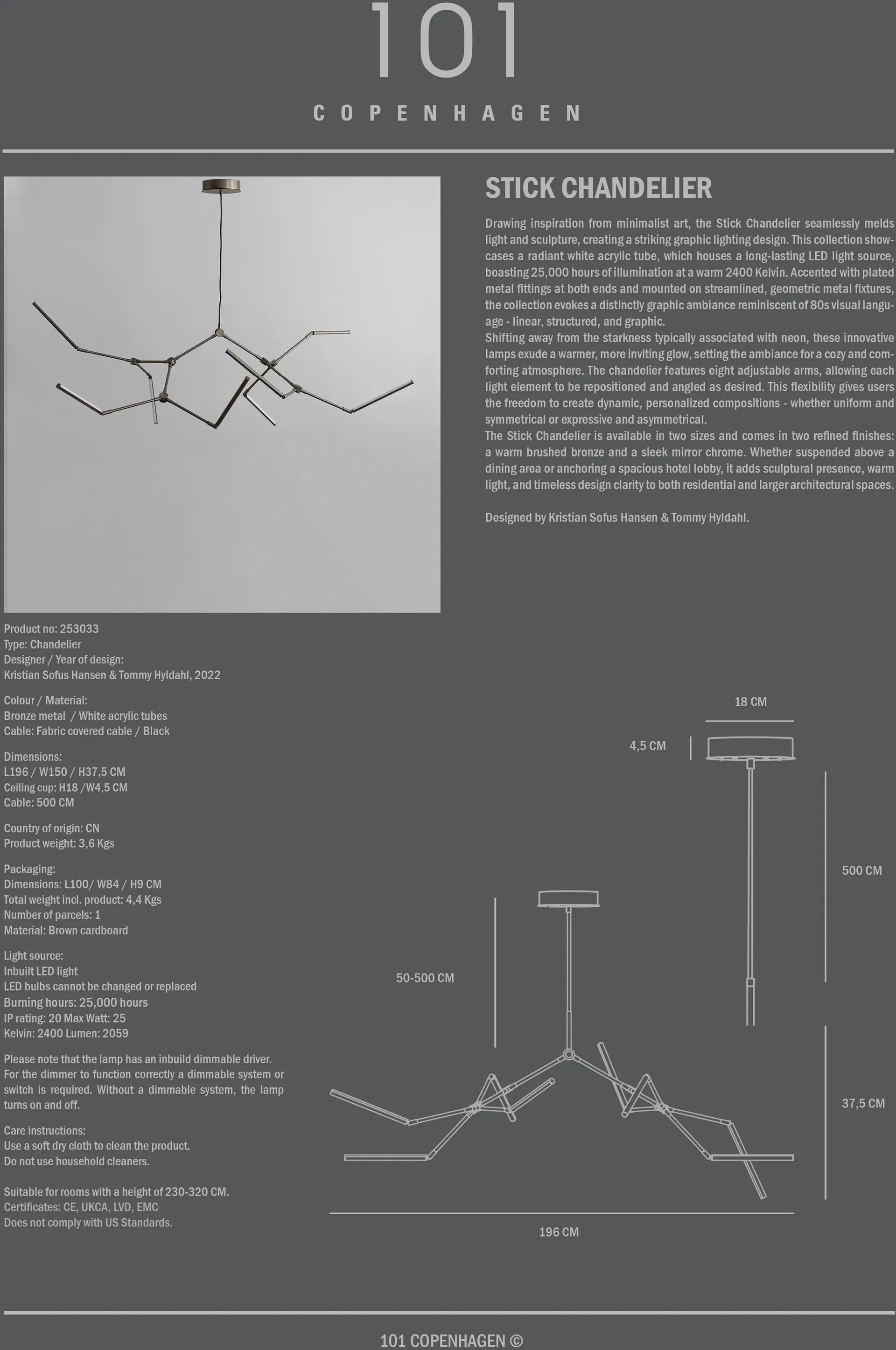 Lámpara de araña Stick chandelier , Bronce 101 Copenhagen