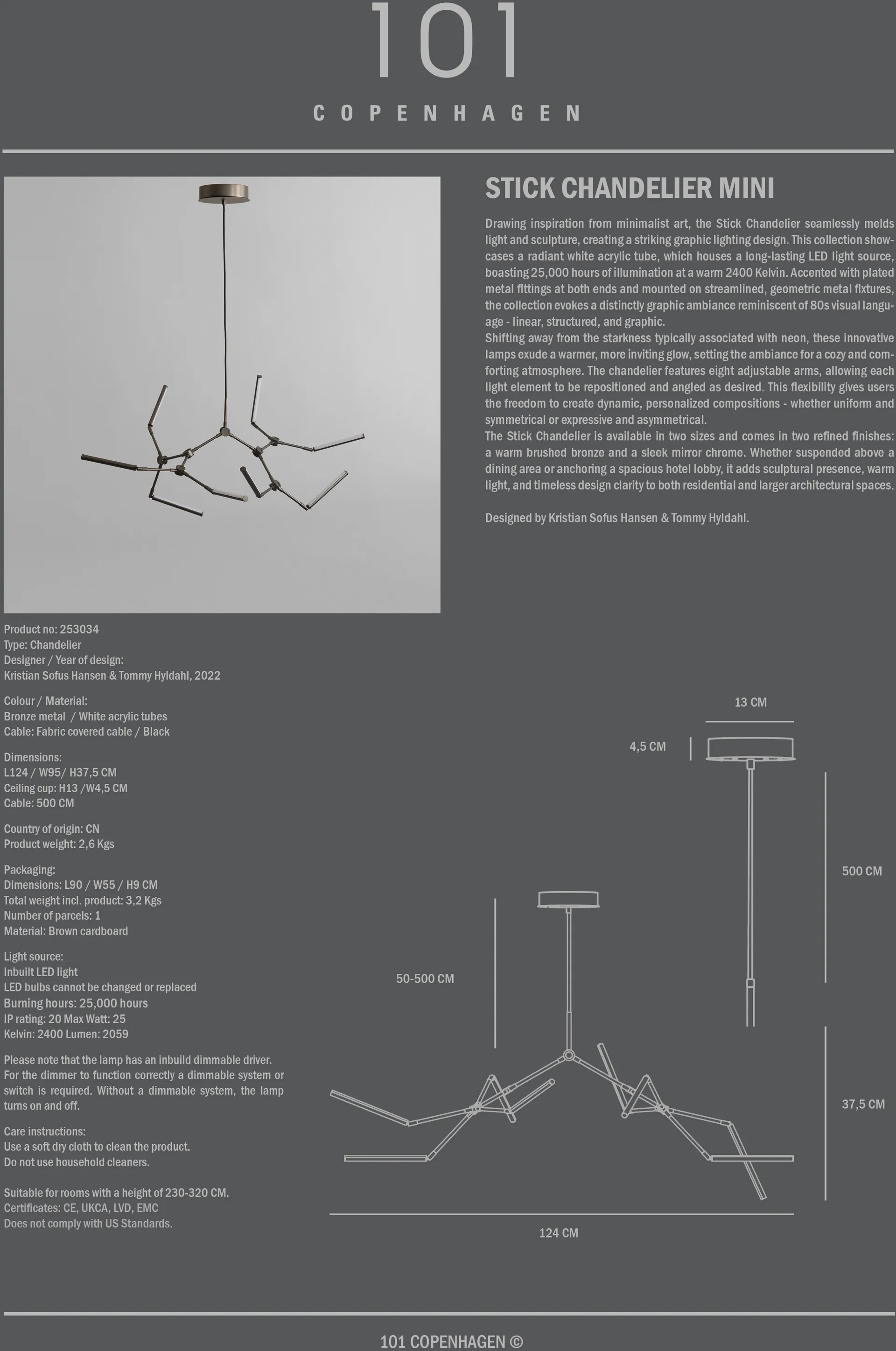 Lámpara de araña Stick chandelier , Bronce 101 Copenhagen
