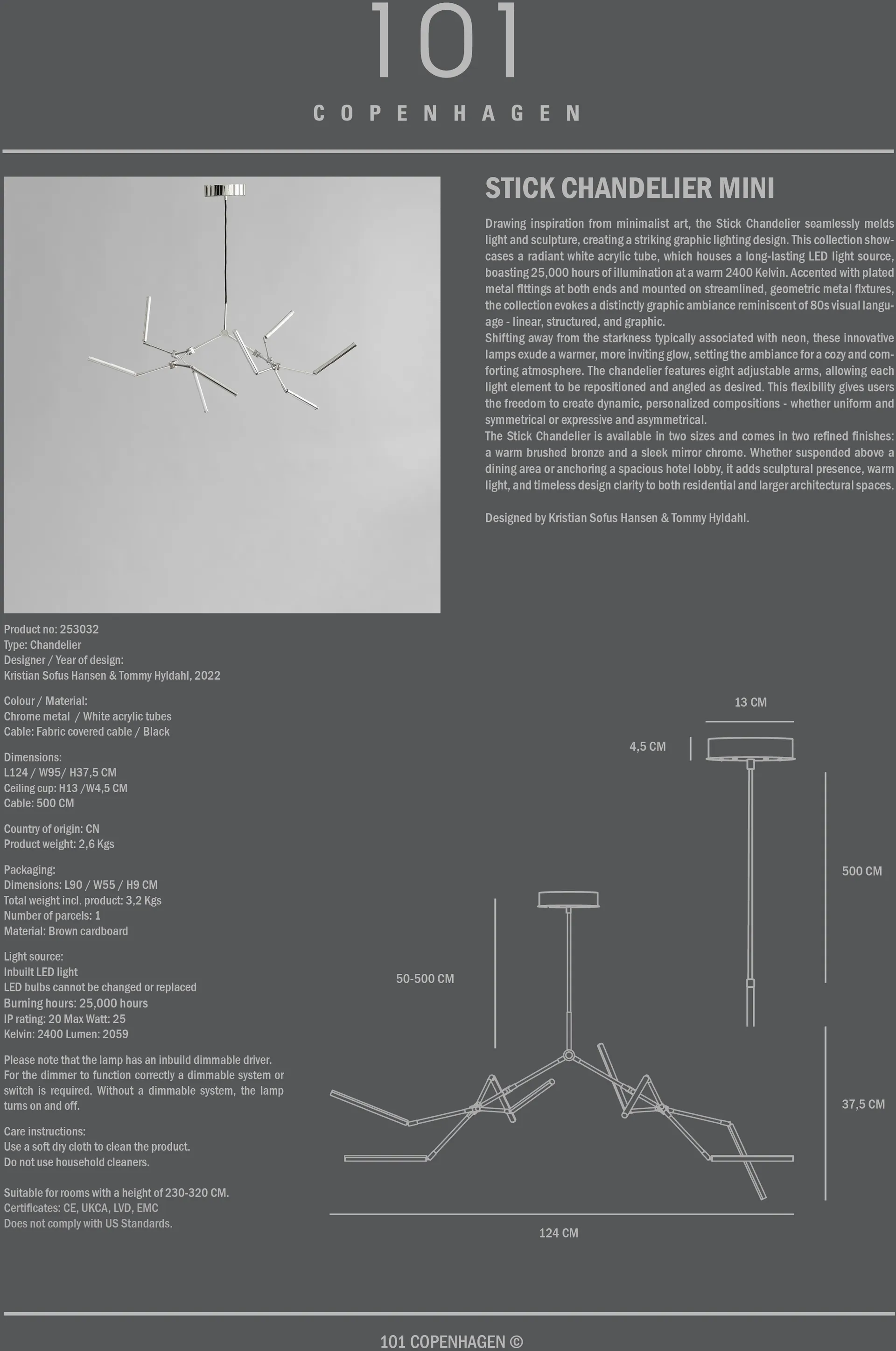 Lámpara de araña Stick chandelier , Cromado 101 Copenhagen