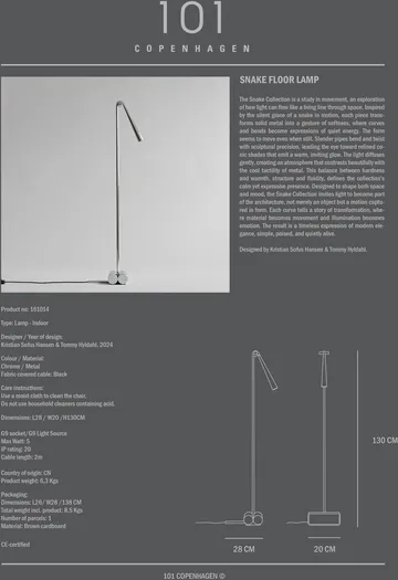 Lámpara de pie Snake - Chrome - 101 Copenhagen