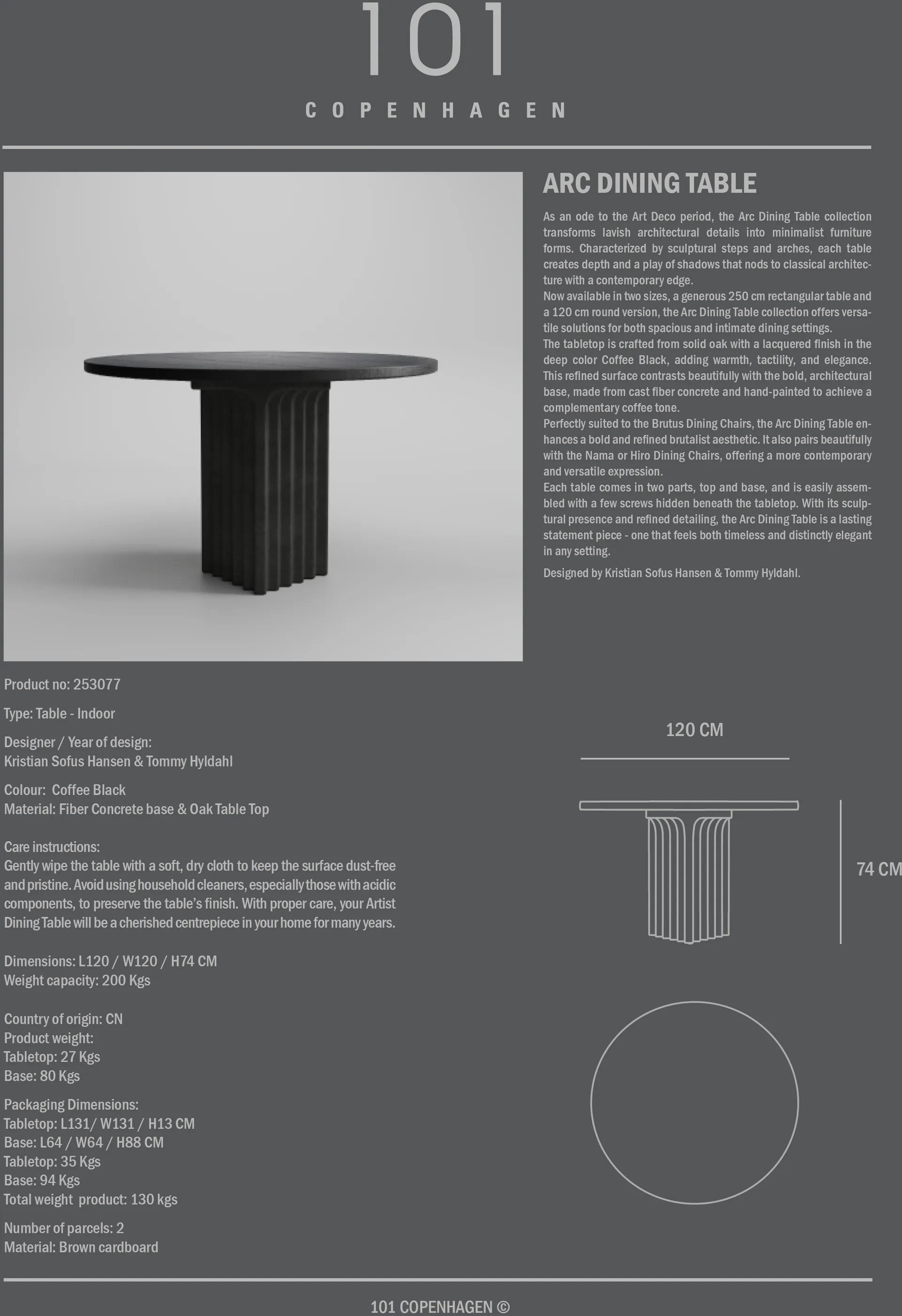Mesa de comedor Arc Ø120 cm, Coffee black roble 101 Copenhagen