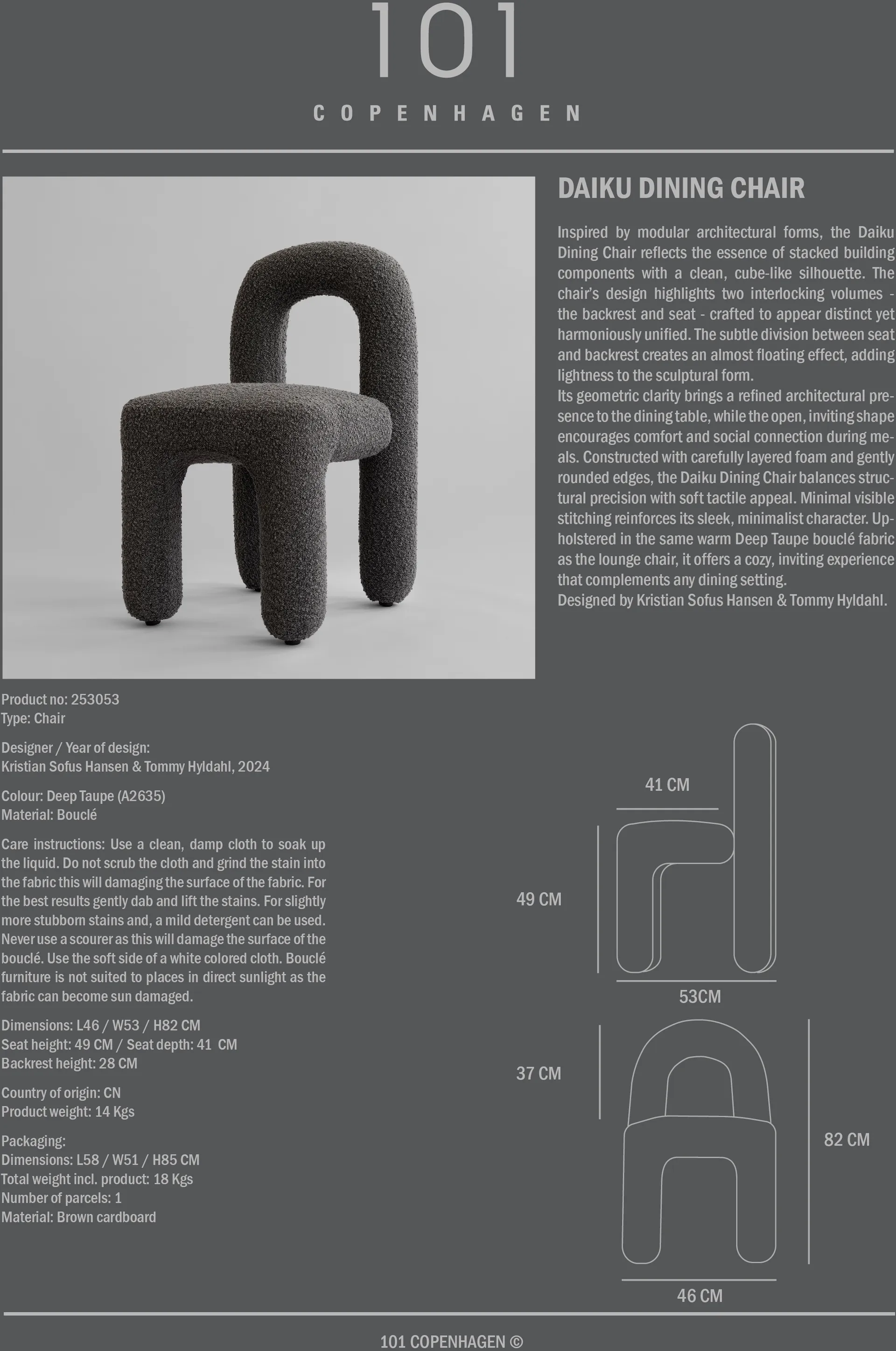 Silla de comedor Daiku, Deep taupe 101 Copenhagen