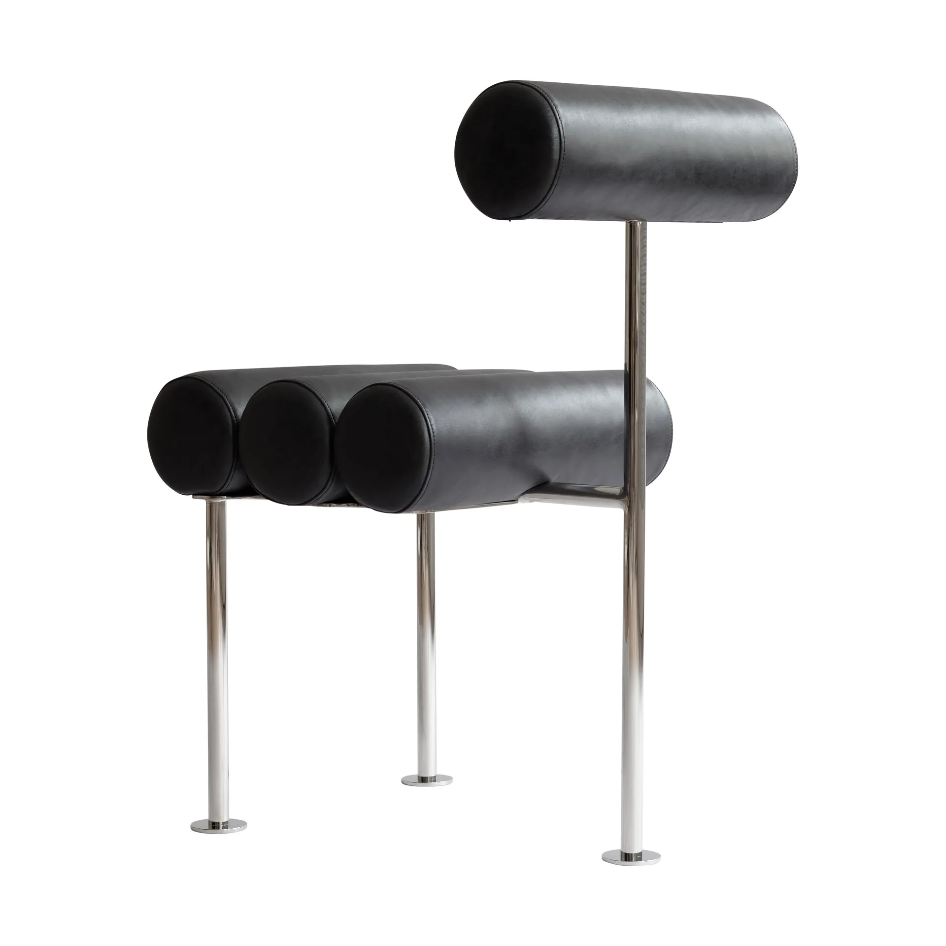 Silla de comedor Hiro, Acero inoxidable–cuero anilina negro 101 Copenhagen