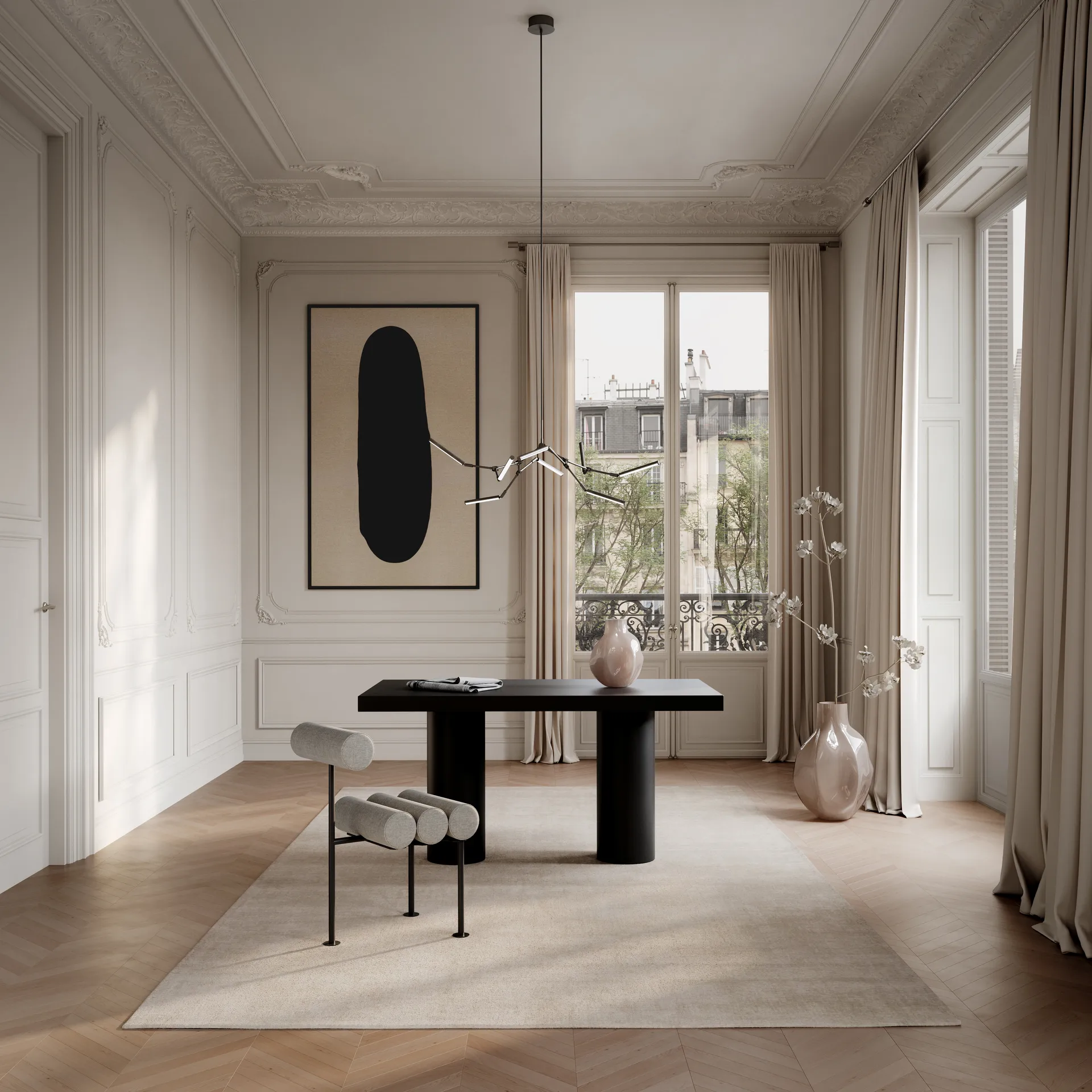 Silla de comedor Hiro, Black frame-Sand 101 Copenhagen