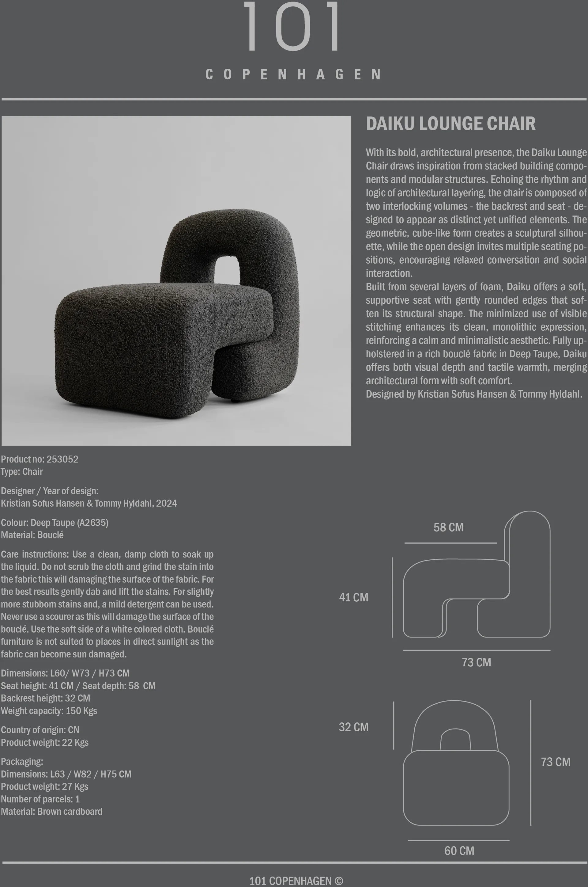 Sillón lounge Daiku, Deep taupe 101 Copenhagen