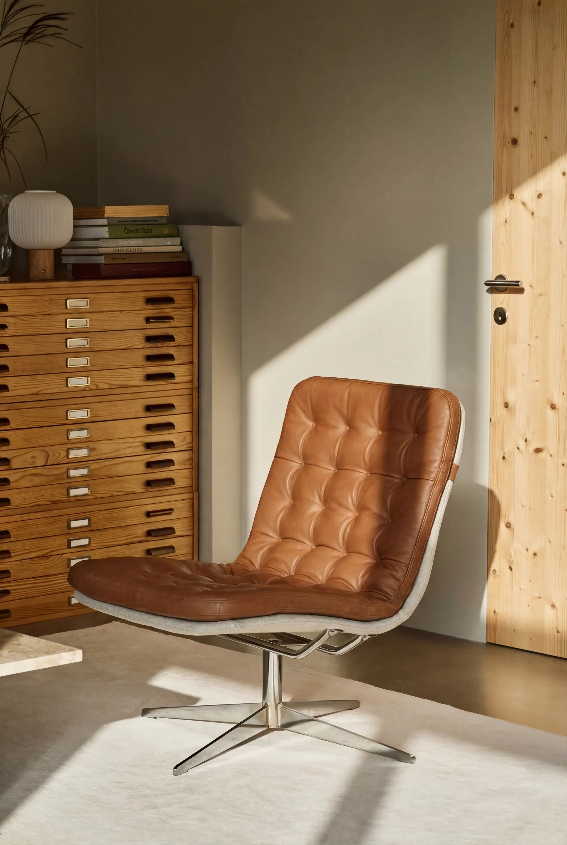 Butaca Loholm con función giratoria, Cuero coñac-Bern Beige 0341 1898