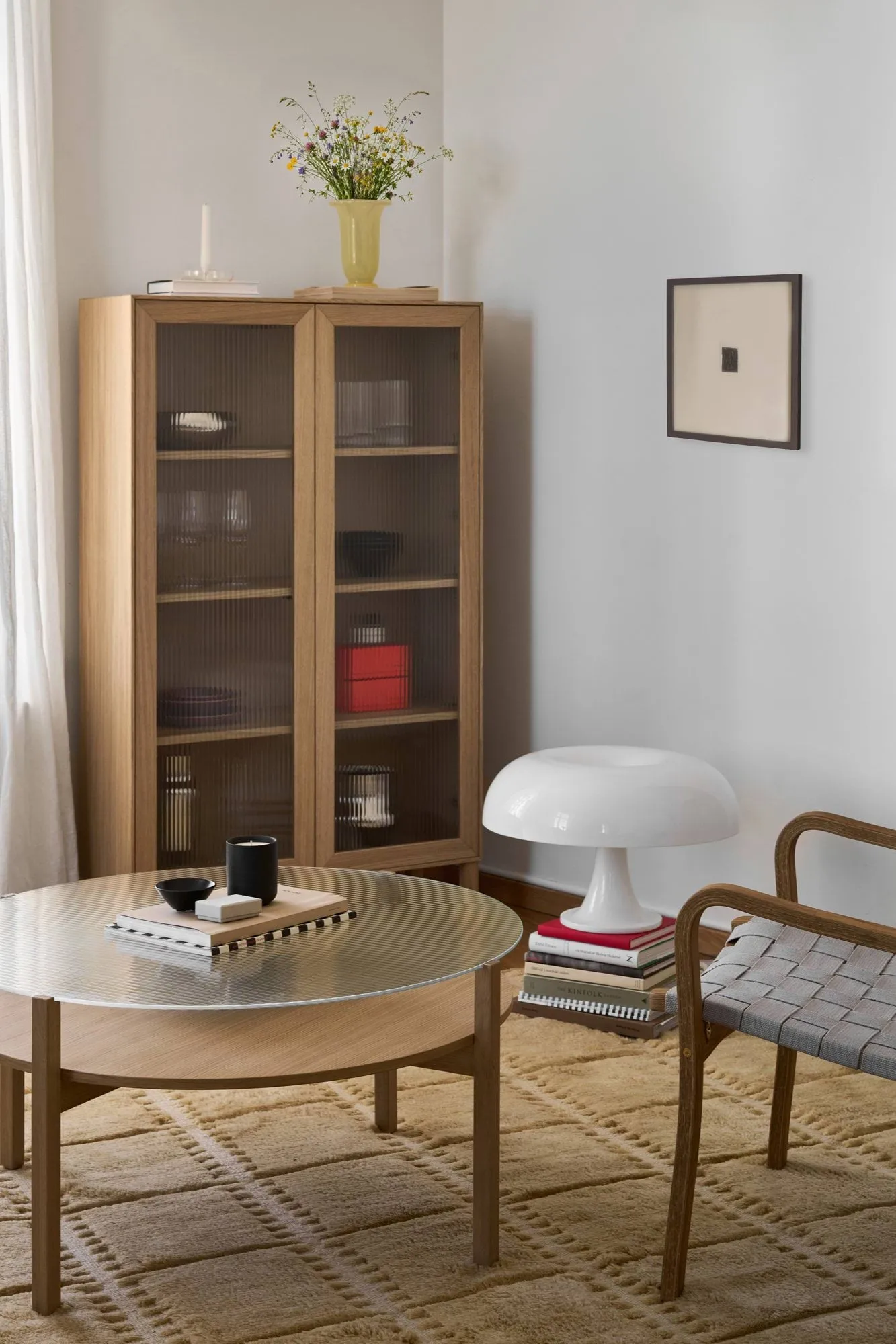 Mesa de centro Lid , Roble pigmentado blanco-vidrio, Ø90 cm 1898
