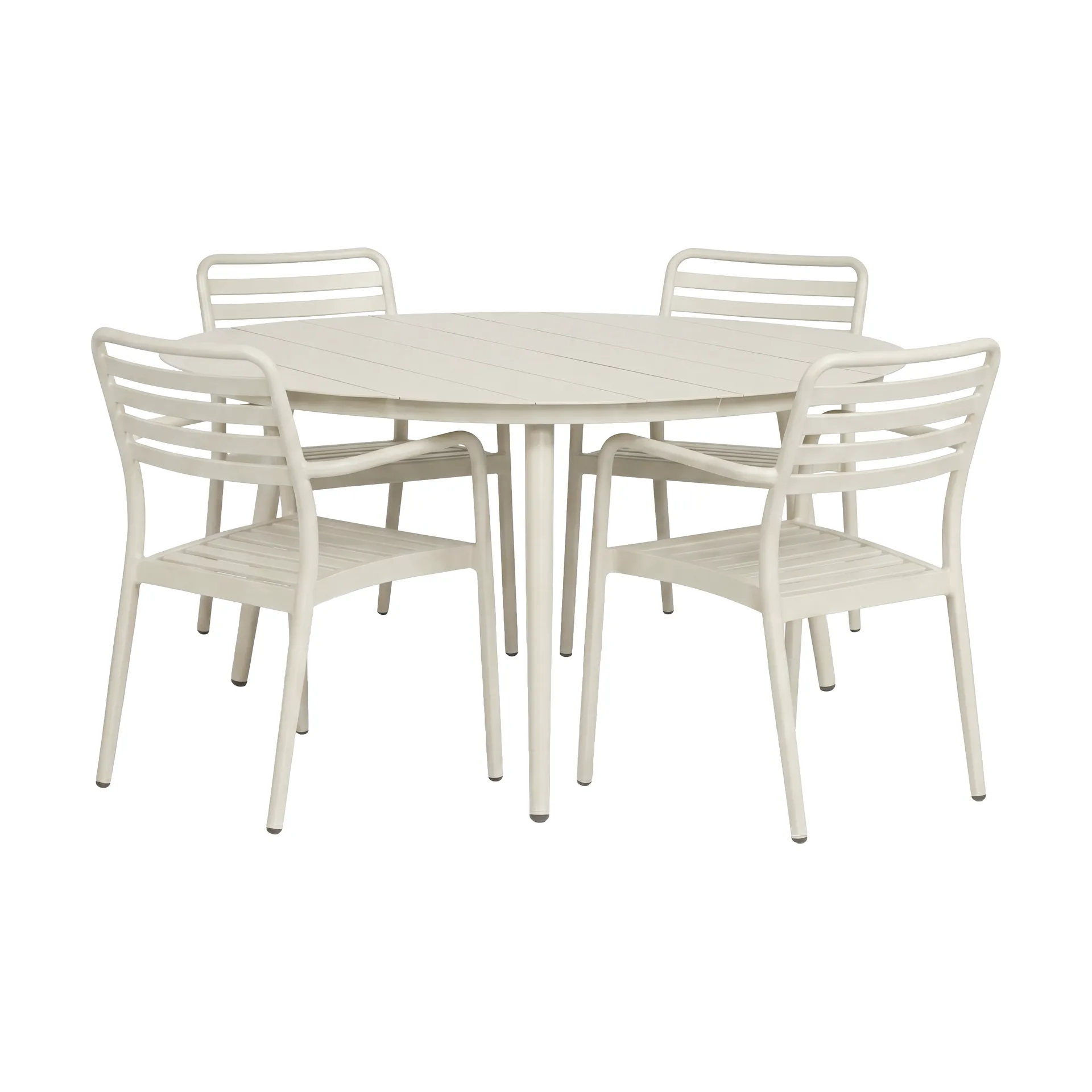 Mesa Marsala Ø140 cm + silla con reposabrazos Messina 4-pack, Off white,  1898