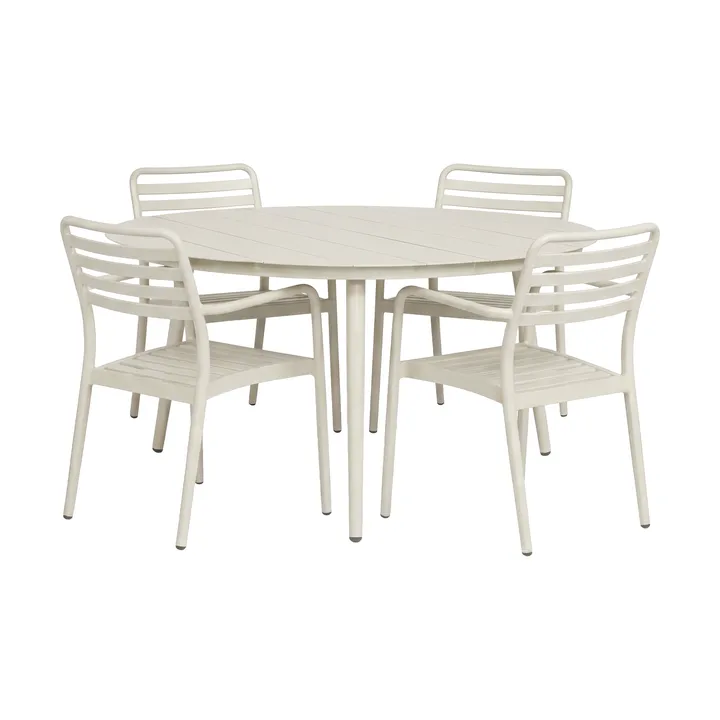 Mesa Marsala Ø140 cm + silla con reposabrazos Messina 4-pack, Off white - 1898