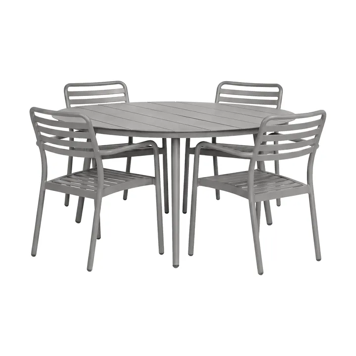 Mesa Marsala Ø140 cm + silla con reposabrazos Messina 4-pack, Taupe - 1898