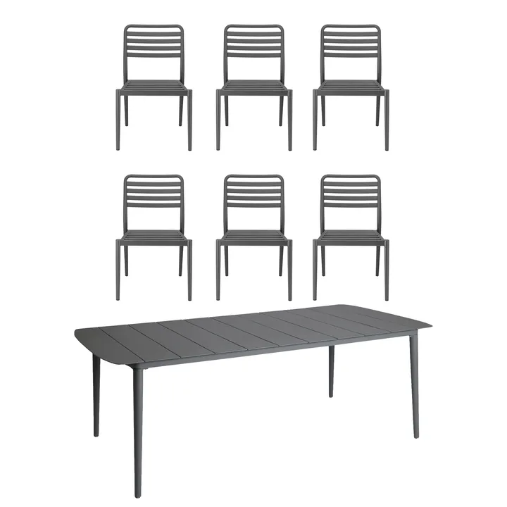 Mesa Marsala 208x100 cm + silla Messina 6-pack, Anthracite - 1898