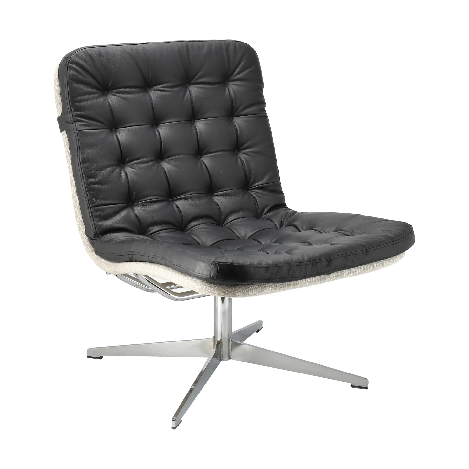 Sillón Loholm con función giratoria, Bern 0341-cuero negro-roble aceitado en blanco 1898