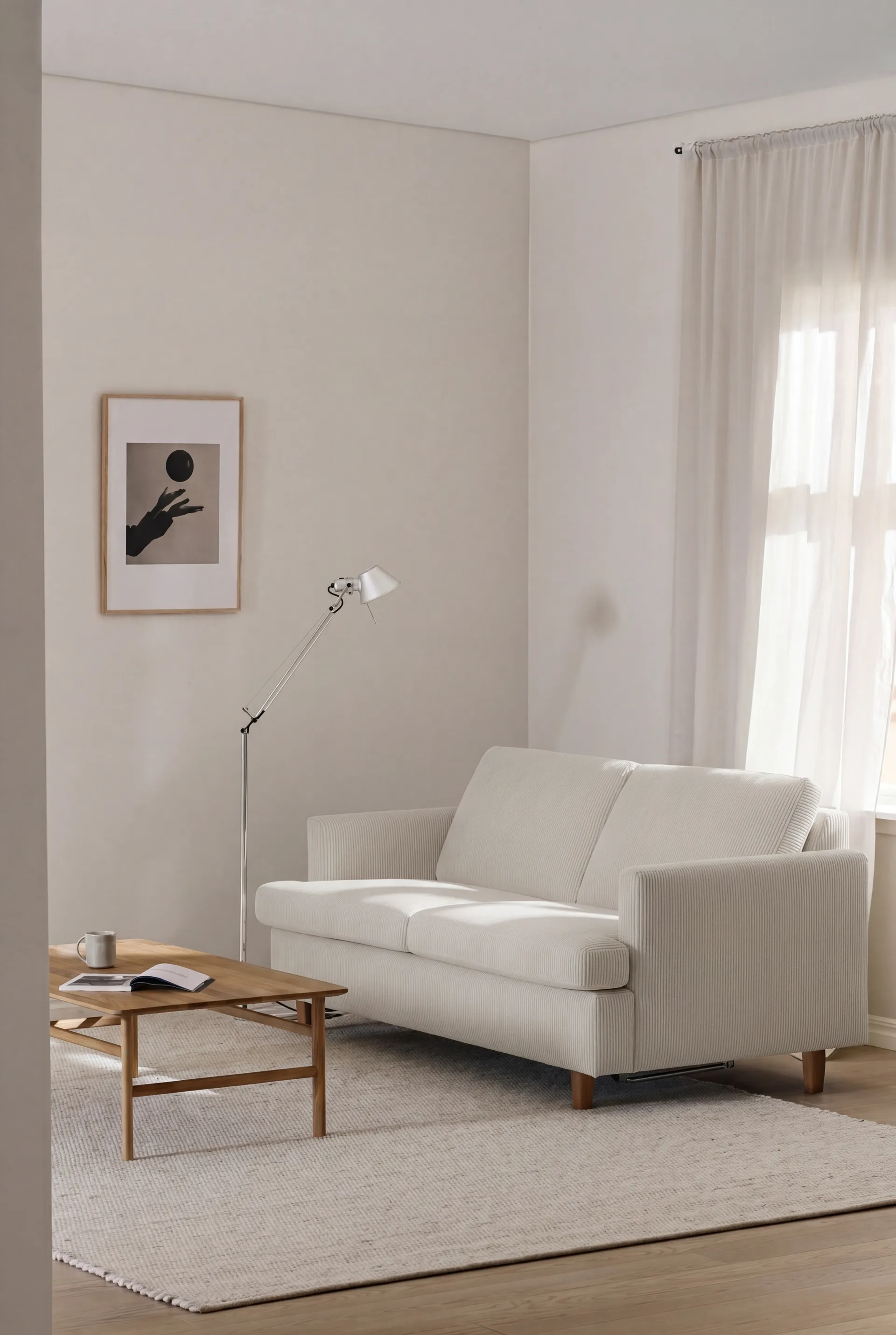 Sofá cama Binga de 2,5 plazas, Jump Off White 1954-fresno teñido oscuro 1898