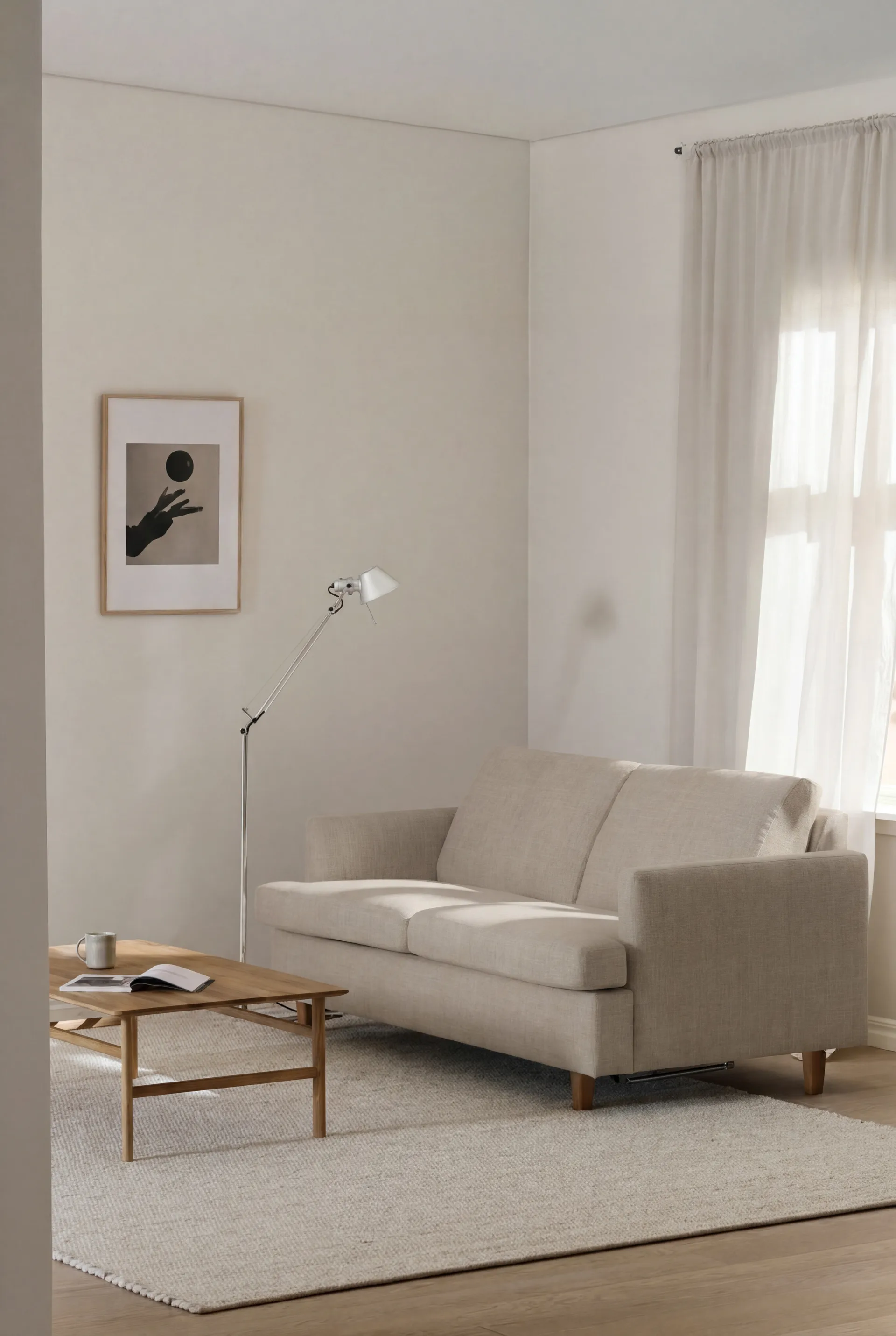 Sofá cama Binga de 2,5 plazas, Same Beige 6670-fresno teñido en roble 1898