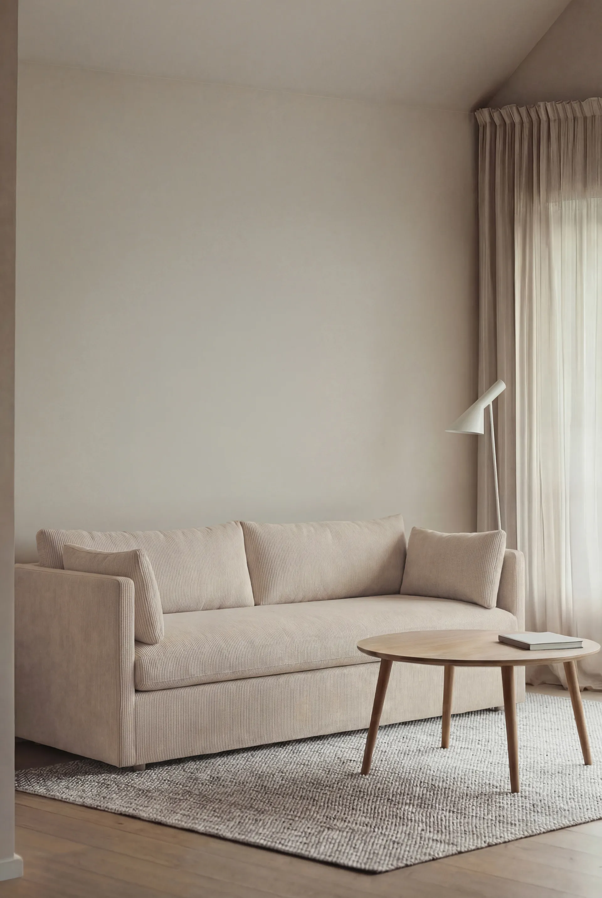 Sofá Linnevik, Jump Beige 1956-roble blanco aceitado, 3 plazas, con faldón 1898