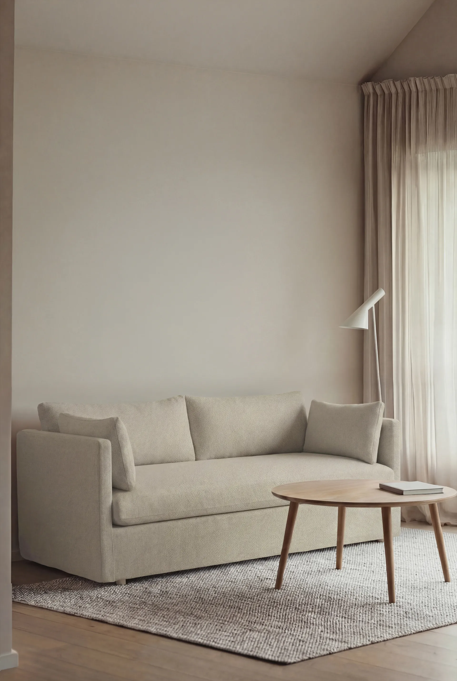 Sofá Linnevik, Luiza Beige 3981-roble blanco aceitado, 2 plazas, con faldón 1898