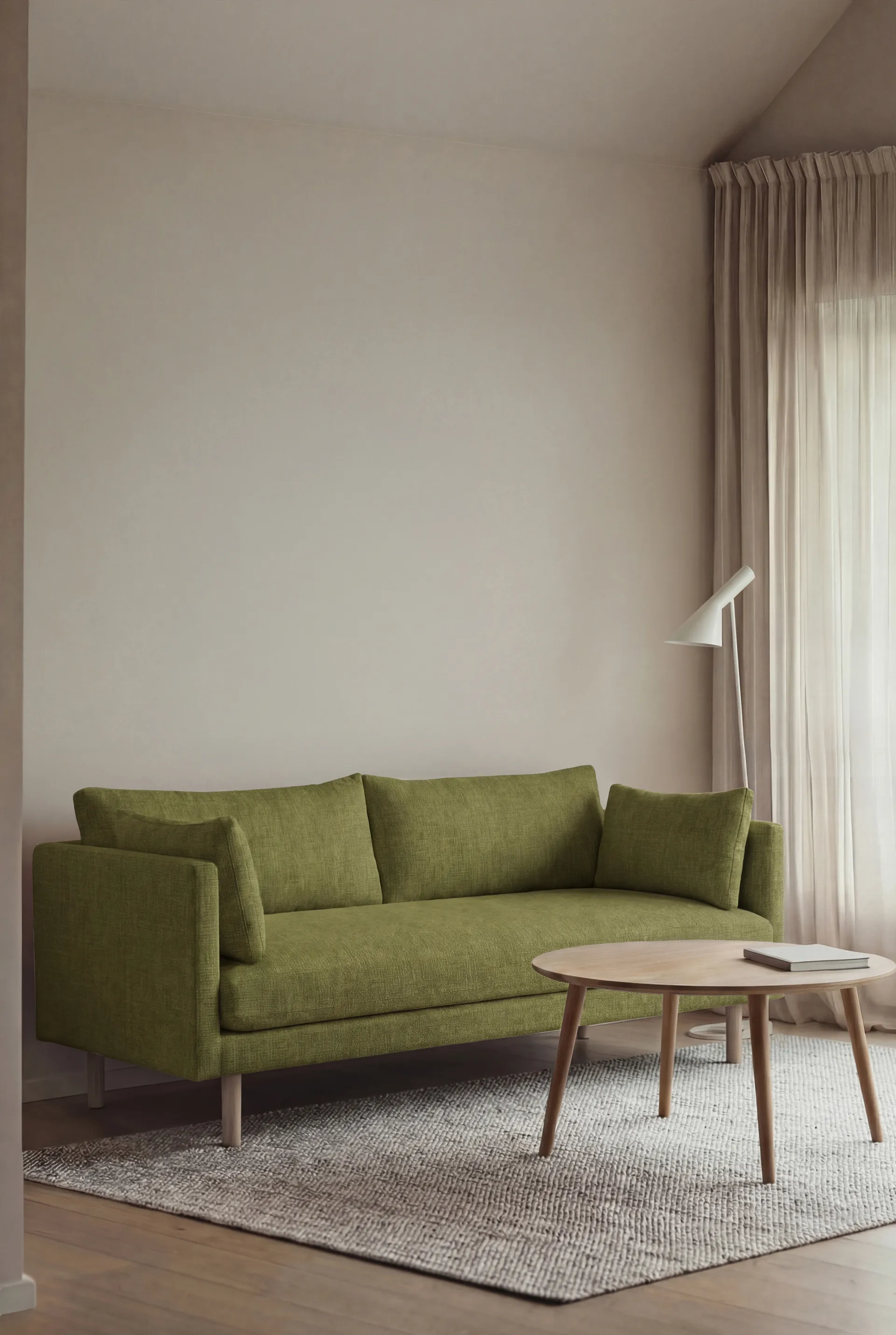 Sofá Linnevik, Luiza Green 3975-roble blanco aceitado, 2 plazas, sin faldón 1898
