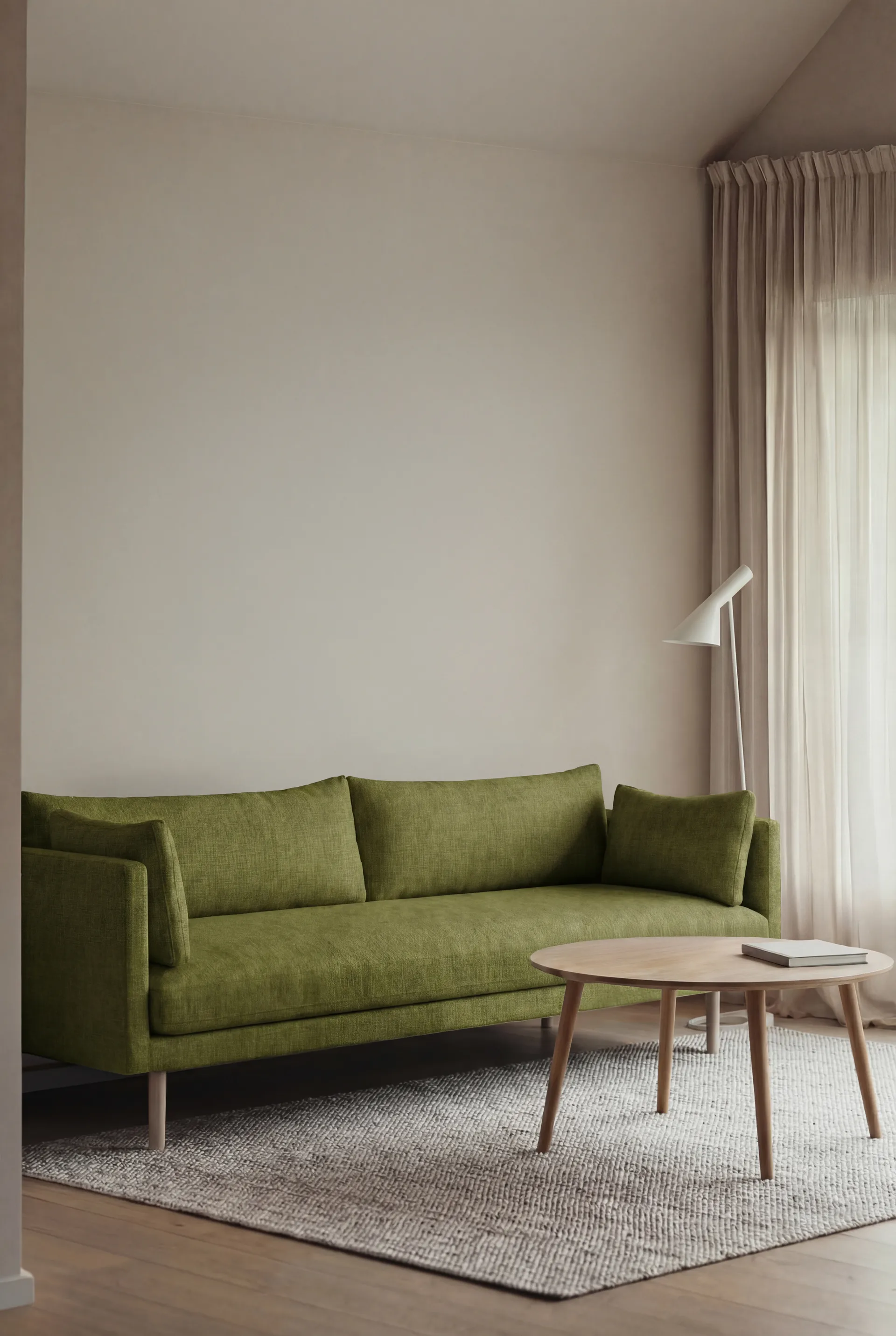 Sofá Linnevik, Luiza Green 3975-roble blanco aceitado, 4 plazas, sin faldón 1898