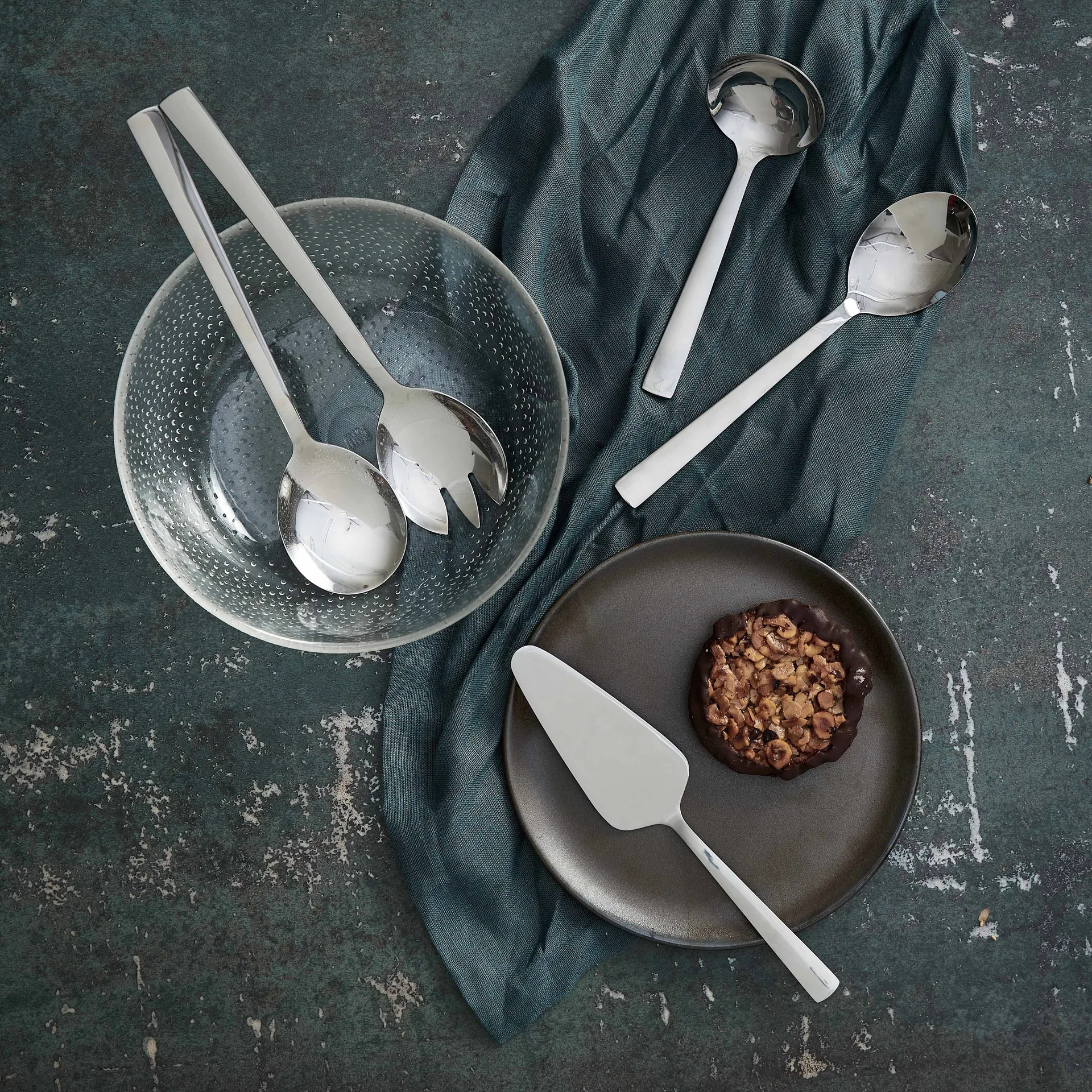 Cubiertos de servir Raw 5 piezas, Plateado Aida