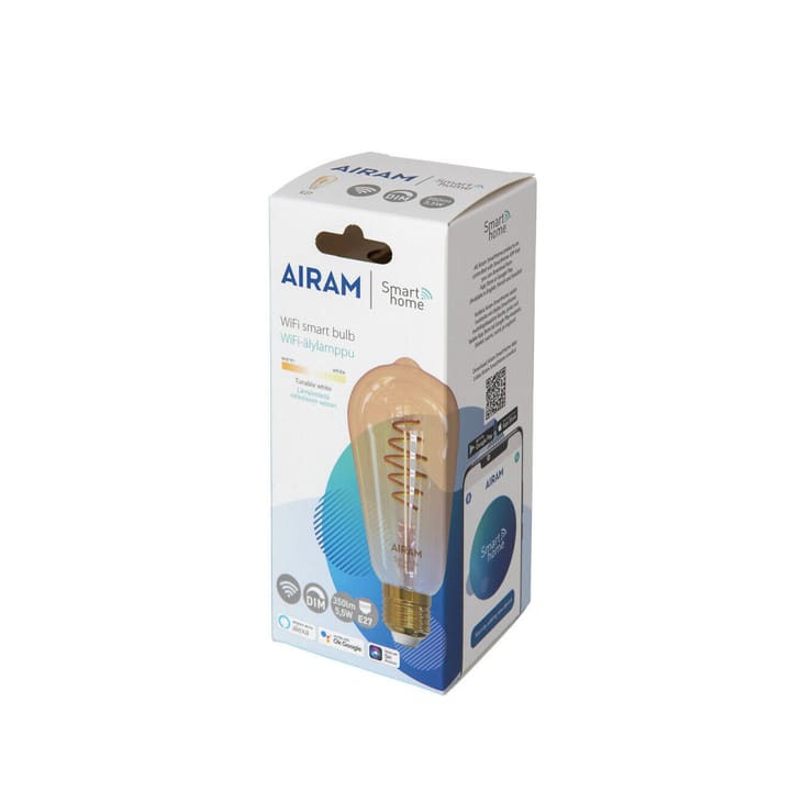 Bombilla LED Edison de filamento Airam Smarta Hem, ámbar, st64, espiral e27, 6w Airam