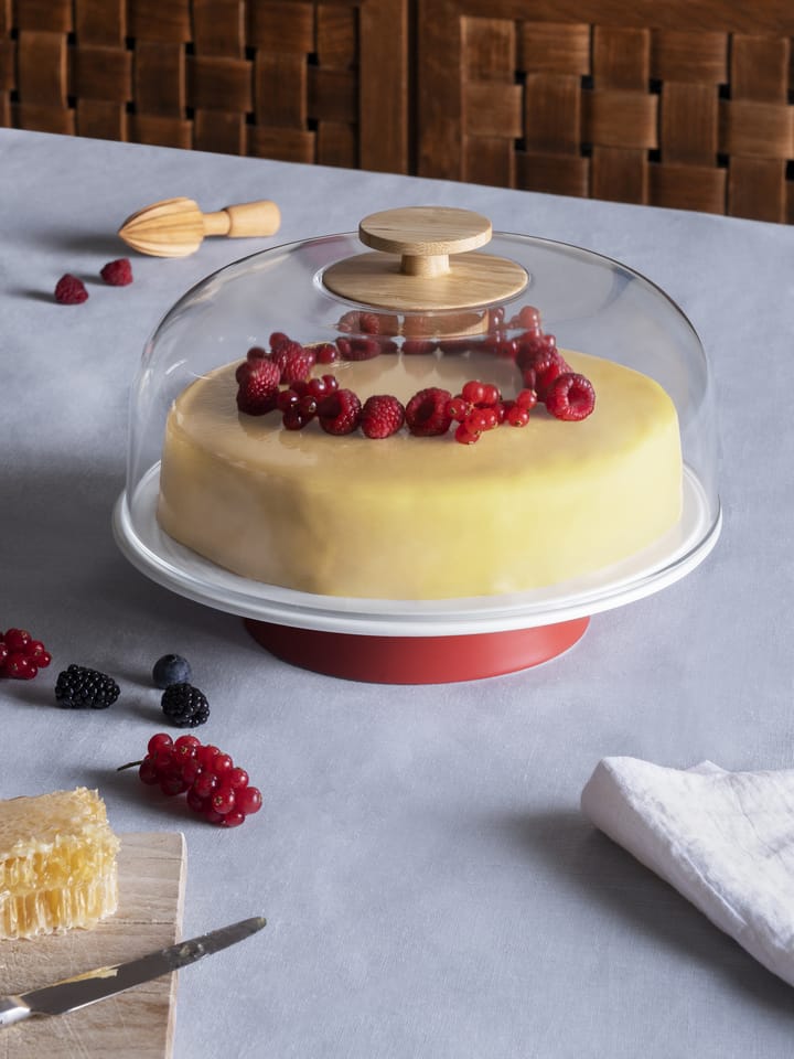 Plato de tarta con tapa vidrio Mattina, Rojo Alessi