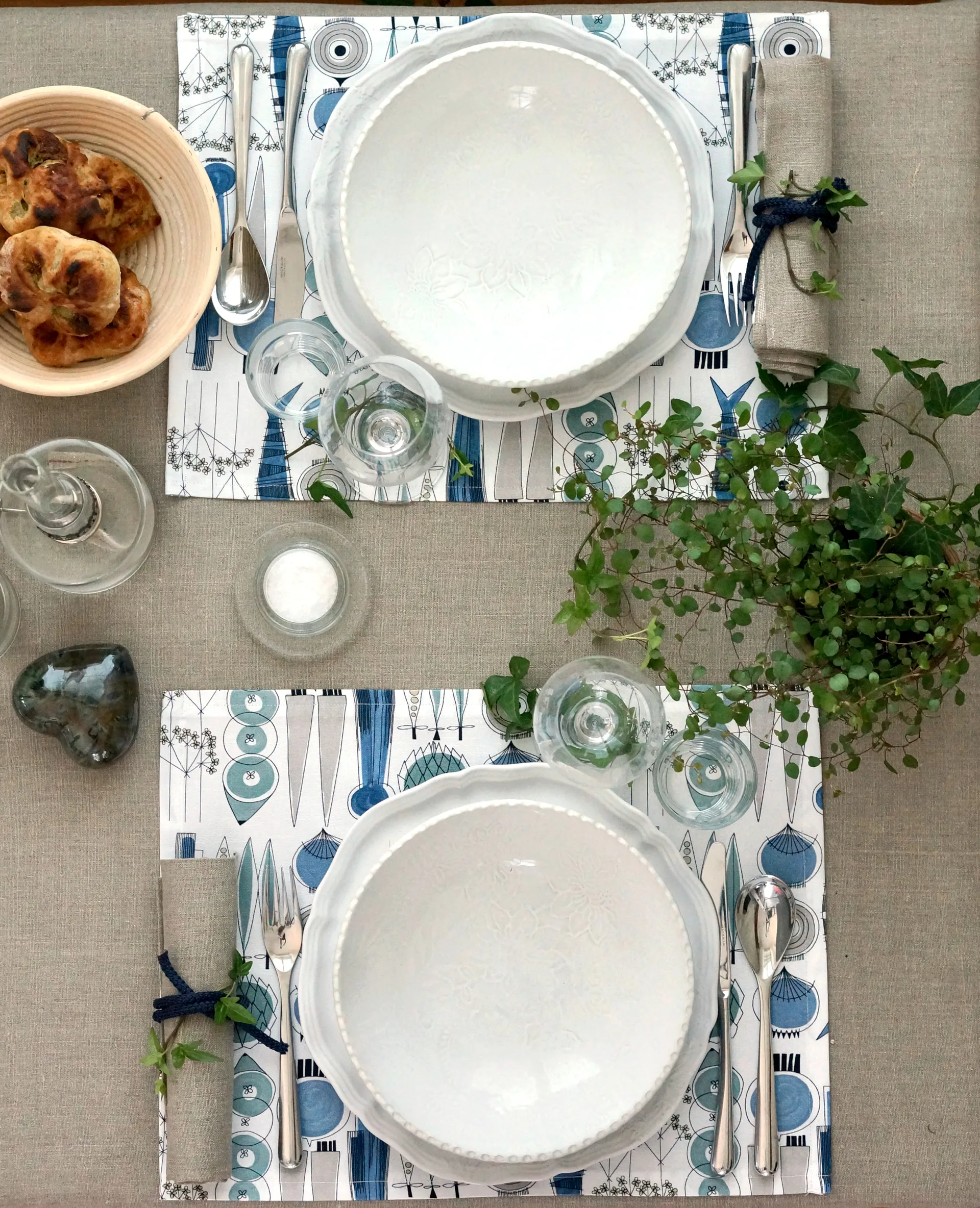 2 Manteles individuales Picknick 34x45 cm, Azul-beige Almedahls