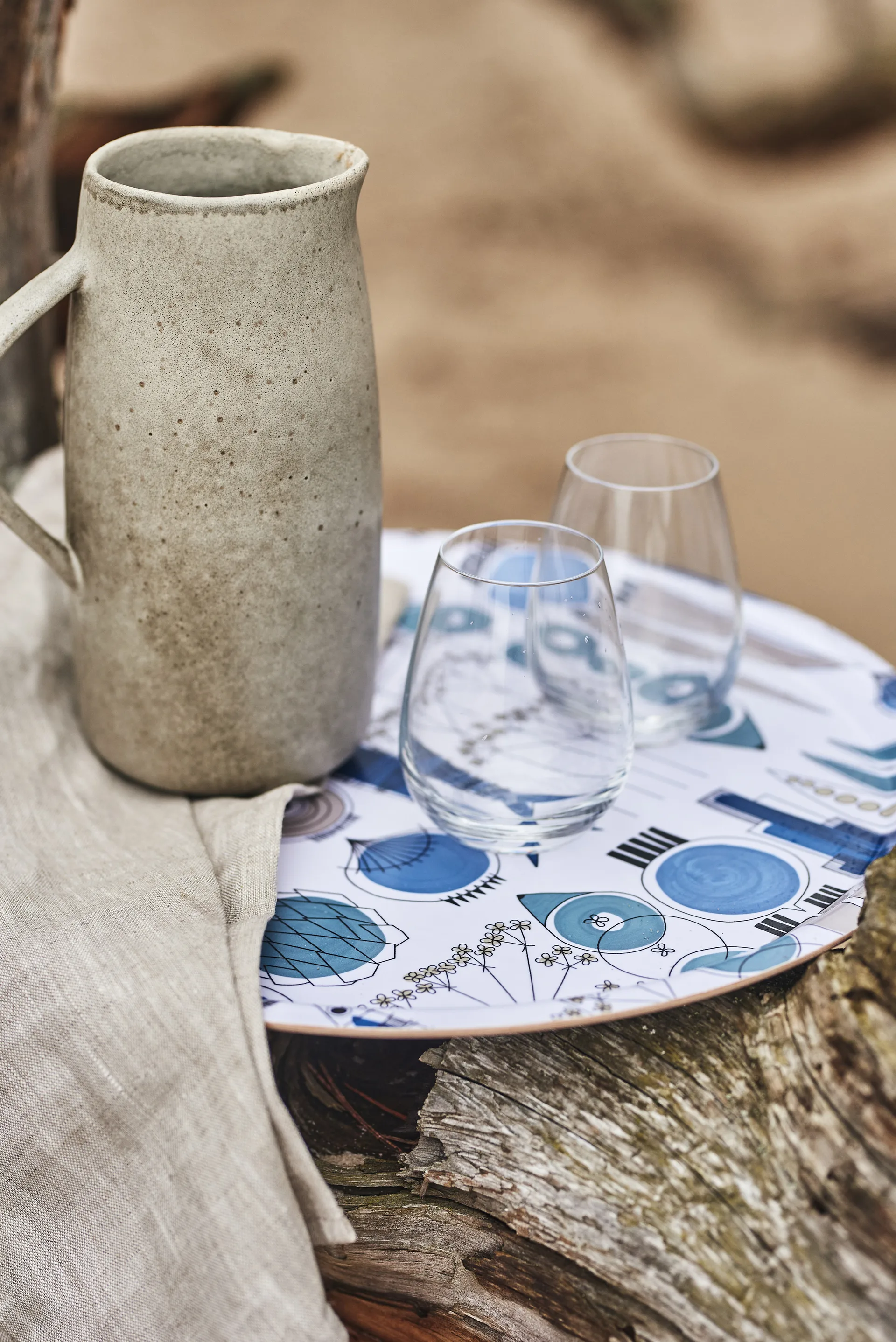 Bandeja Picknick Ø38 cm, Azul-beige Almedahls