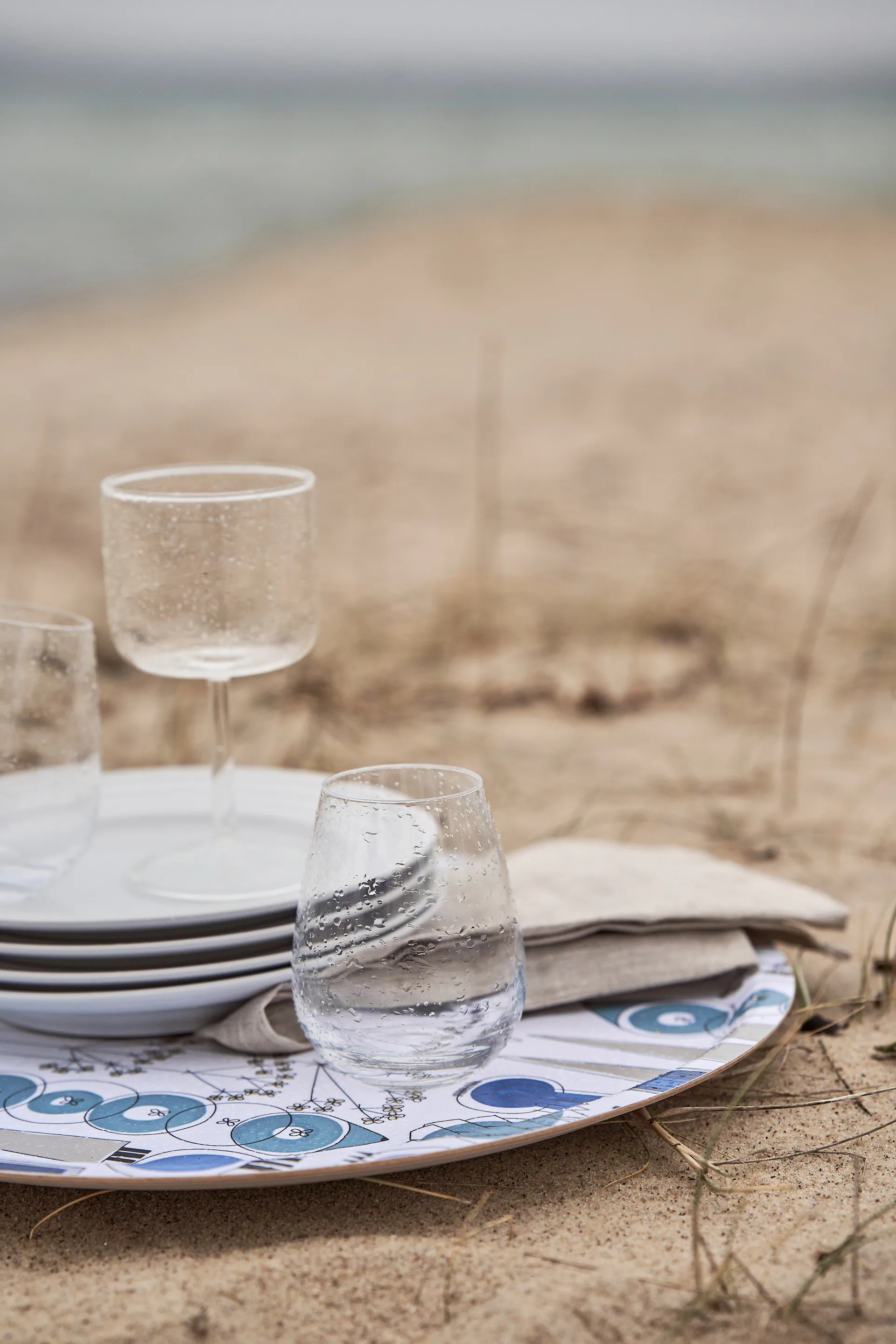 Bandeja Picknick Ø38 cm, Azul-beige Almedahls