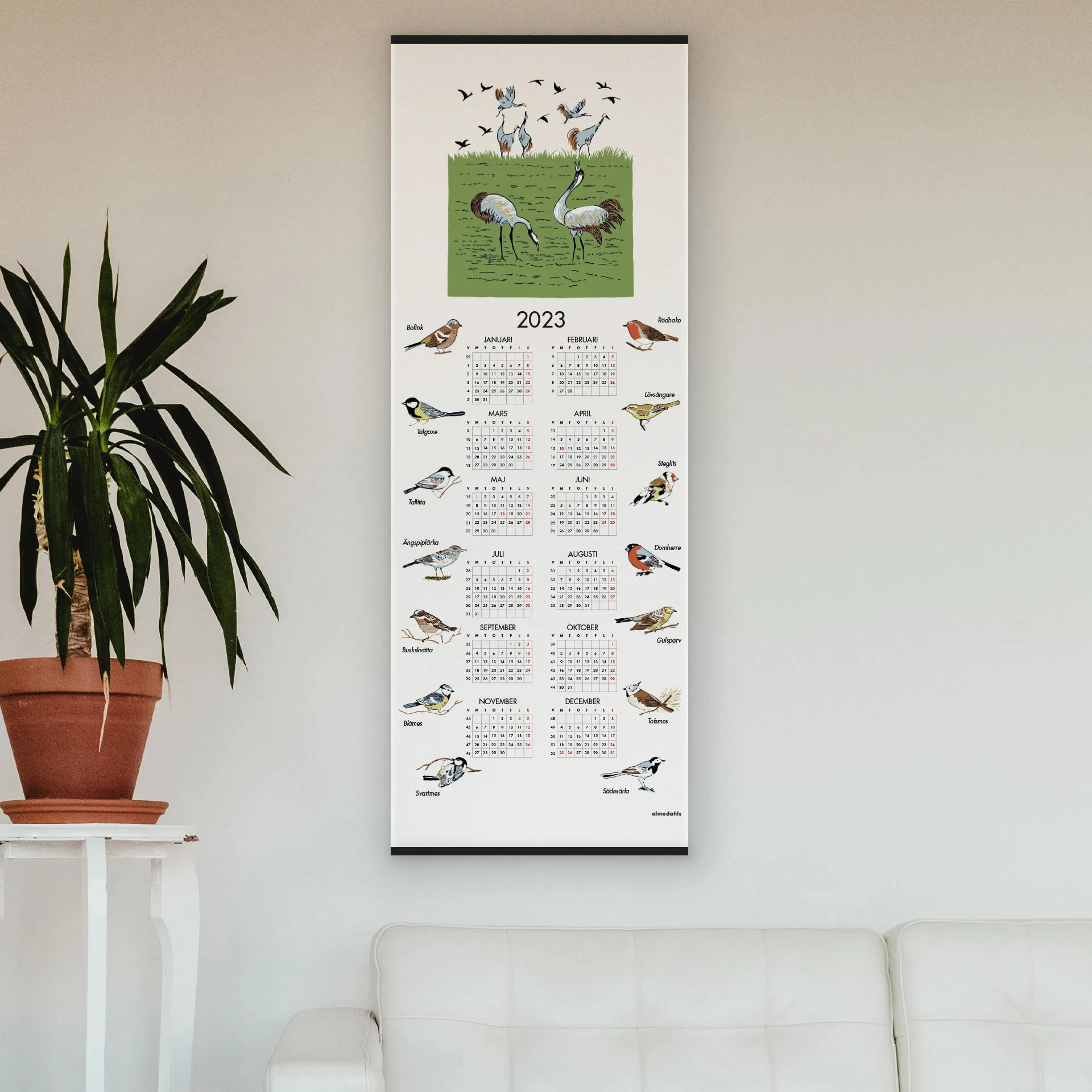 Calendario aves suecas 2023, 35x90 cm  Almedahls