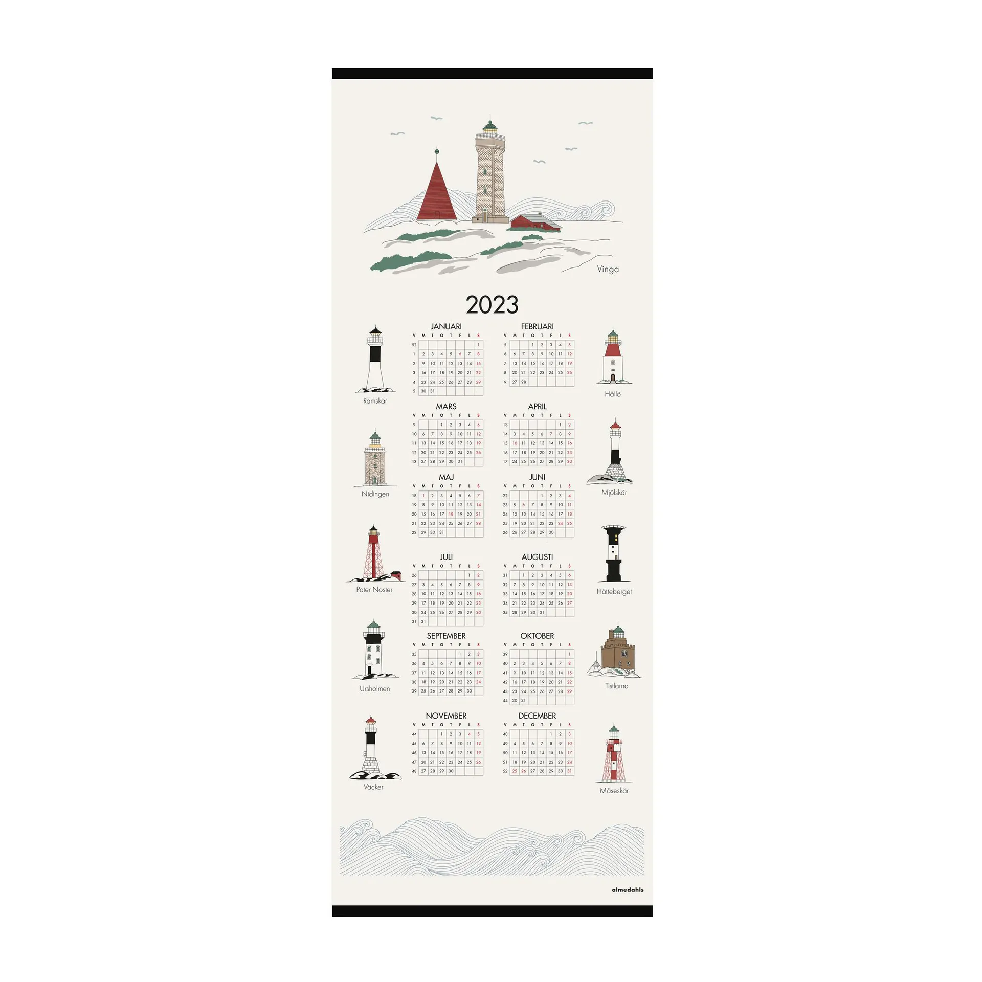 Calendario faros suecos 2023, 35x90 cm  Almedahls