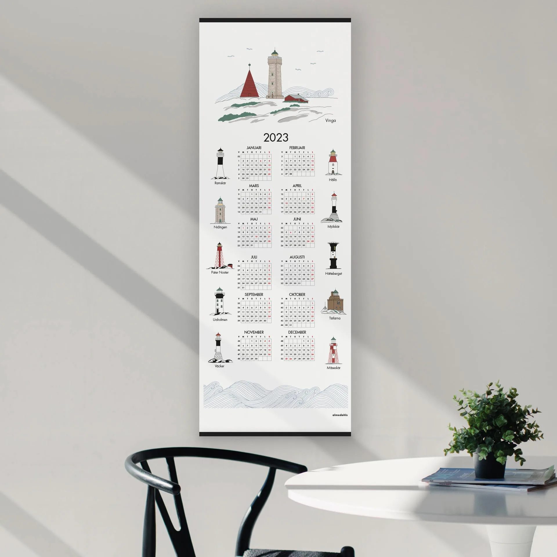 Calendario faros suecos 2023, 35x90 cm  Almedahls