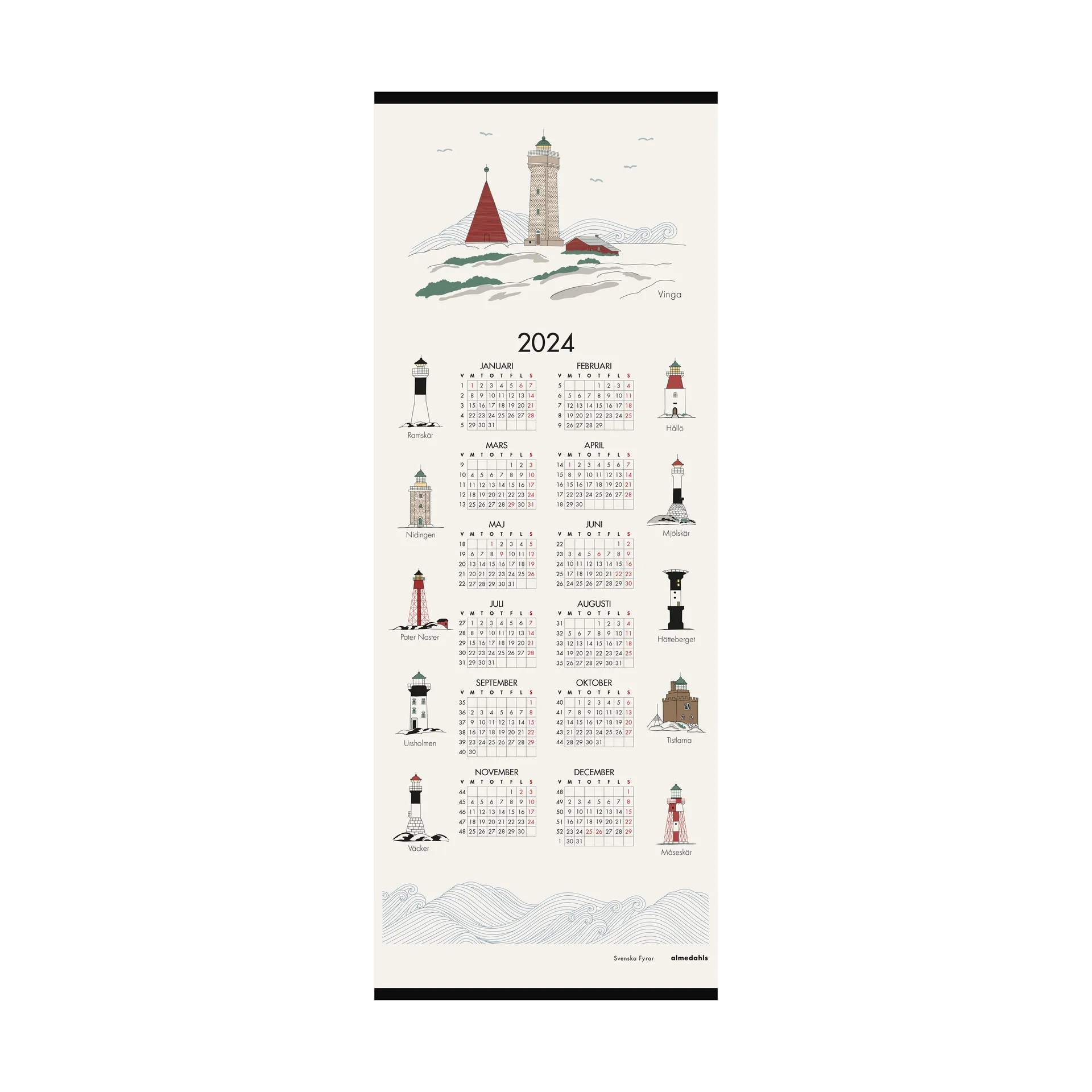 Calendario faros suecos 2024, 35x90 cm Almedahls