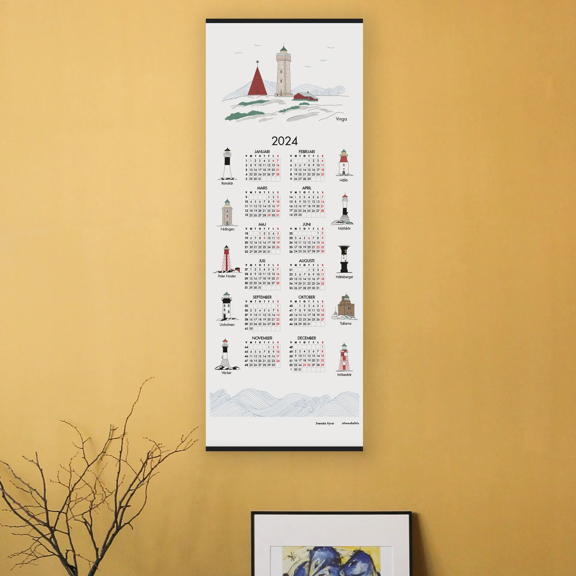 Calendario faros suecos 2024, 35x90 cm Almedahls