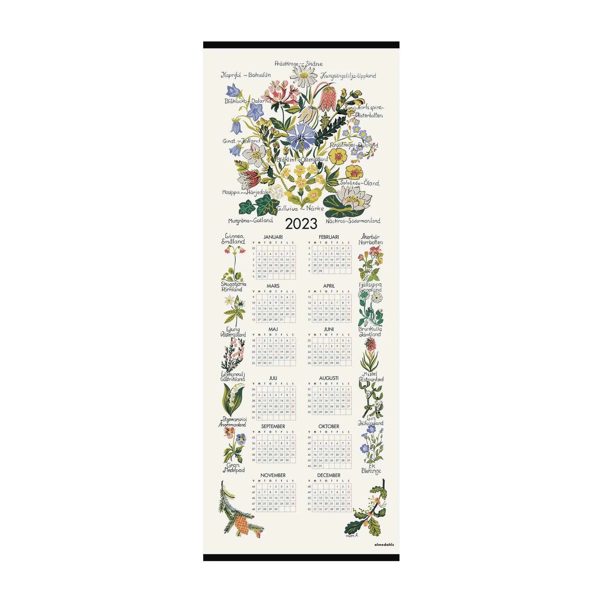 Calendario flores regionales 2023, 35x90 cm  Almedahls