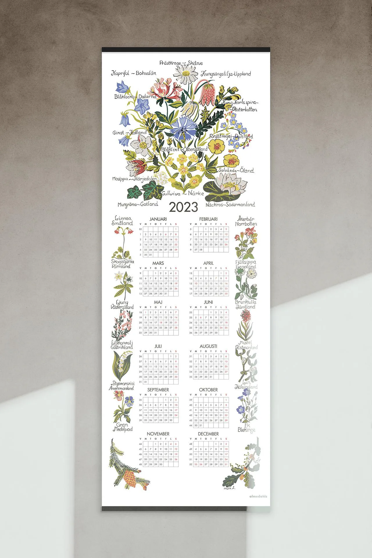 Calendario flores regionales 2023, 35x90 cm  Almedahls