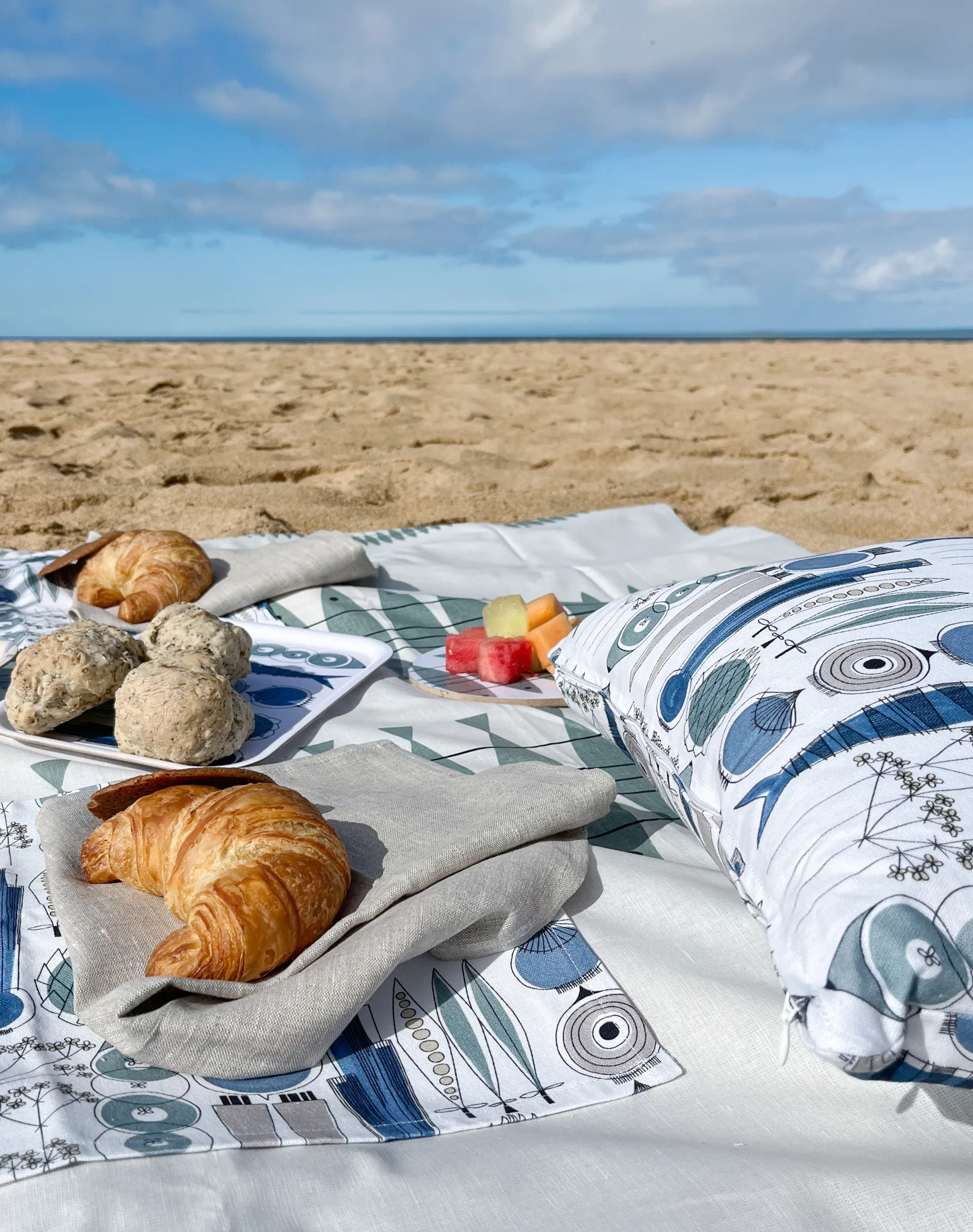 Funda de cojín Picknick 47x47 cm, Azul-beige Almedahls