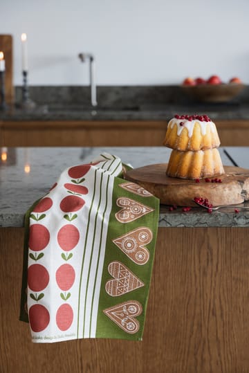 Paño de cocina Frukt och kaka 47x70 cm - Rojo-verde - Almedahls