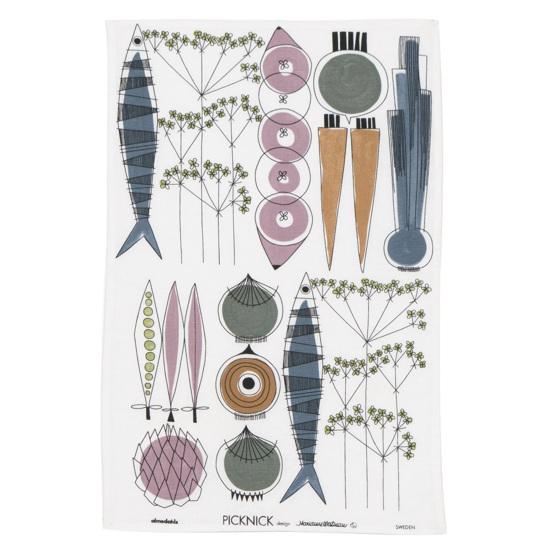 Paño de cocina Picknick, azul-rosa Almedahls