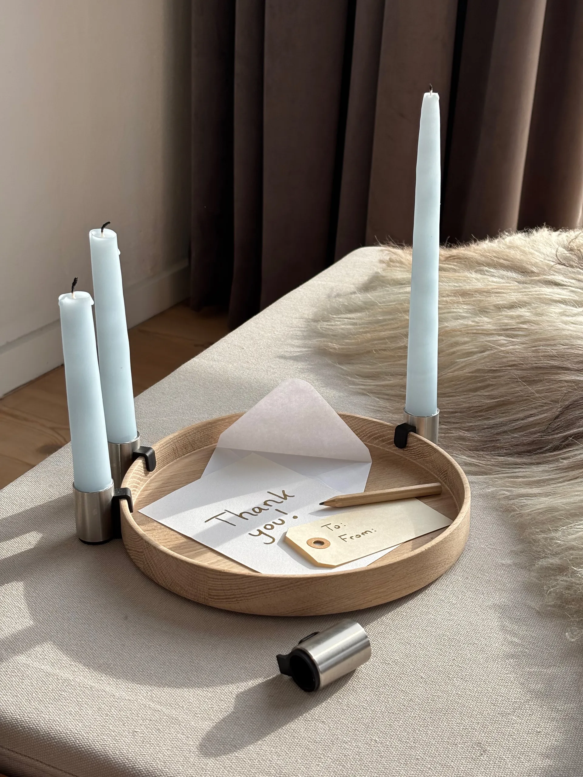 Portavelas de Adviento Luna Ø27 cm, Roble-acero Applicata