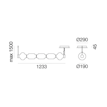 Lámpara colgante horizontal Alambicco - 5 tulipas de cristal - Artemide