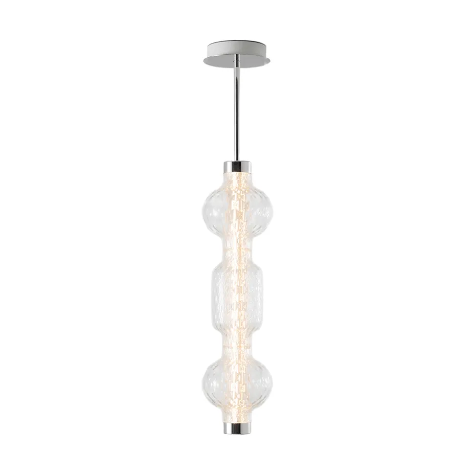 Lámpara colgante vertical Alambicco, 3 tulipas de cristal Artemide