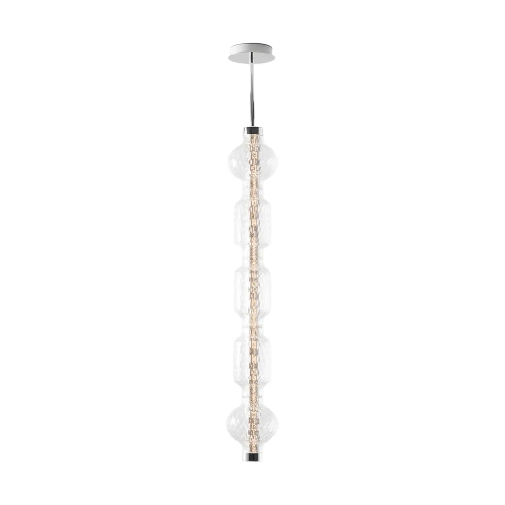 Lámpara colgante vertical Alambicco, 5 tulipas de cristal Artemide