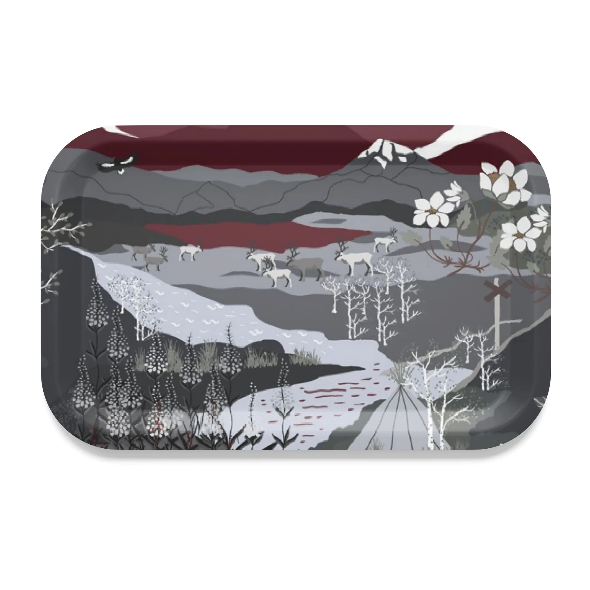Bandeja Fjällvandring 21x33 cm, Gris-Rojo vino Arvidssons Textil