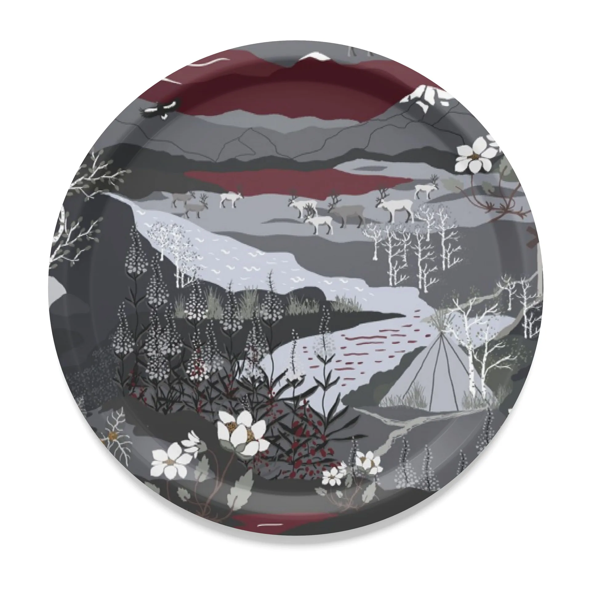 Bandeja Fjällvandring Ø31 cm, Gris-Rojo vino Arvidssons Textil